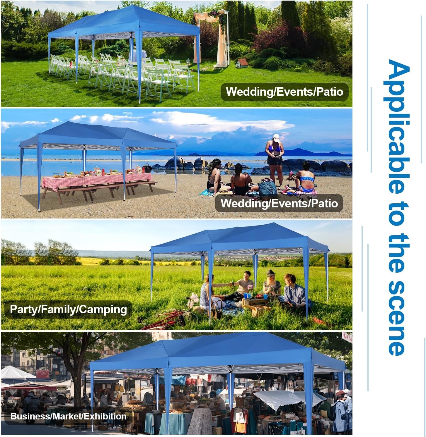 image:imageCOBIZI 20x30 Outdoor Party Tent Heavy Duty Waterproof Canopy Shelter with 8 Sidewalls amp 12 Church Windows White Powder Coating Builtin Sandbag Commercial Event Tents for Parties Wedding Patio BBQBlue