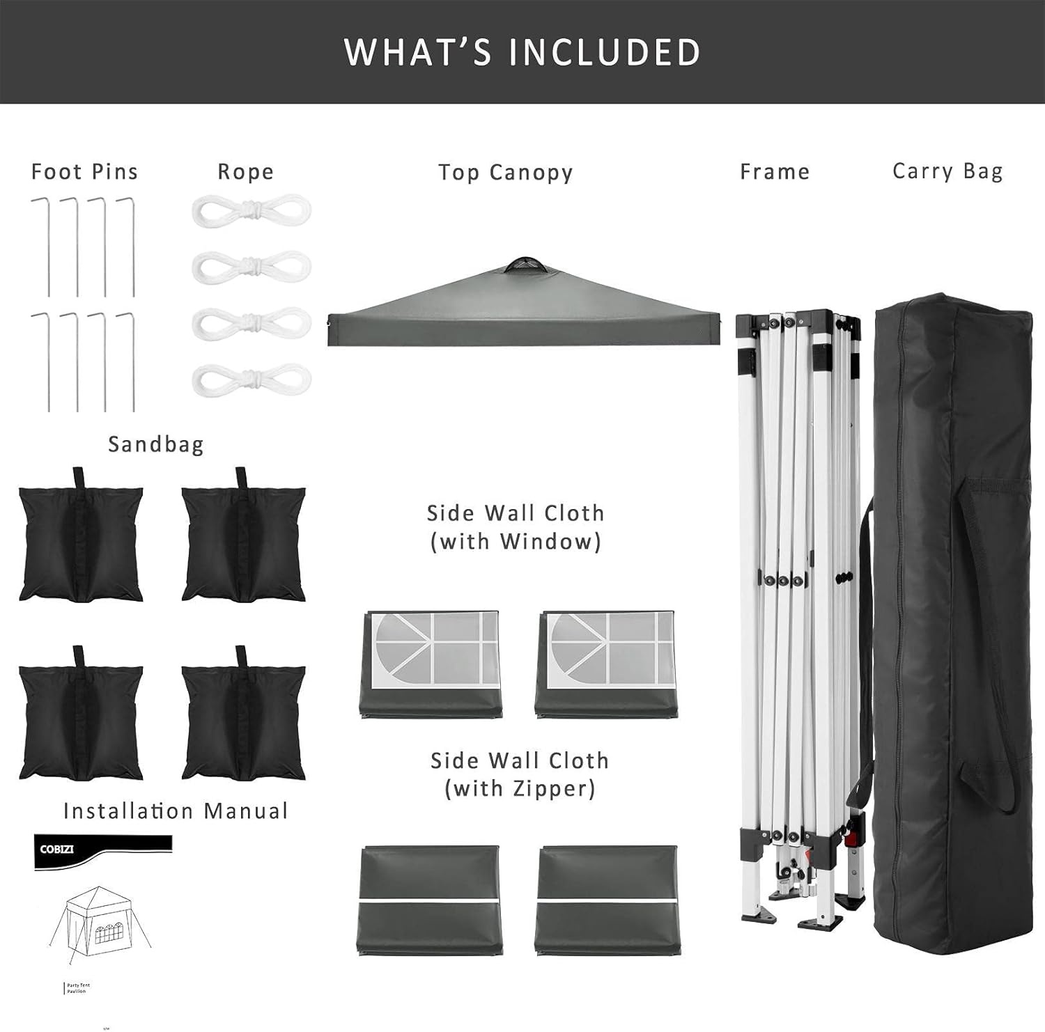 image:imageCOBIZI 20x30 Outdoor Party Tent Heavy Duty Waterproof Canopy Shelter with 8 Sidewalls amp 12 Church Windows White Powder Coating Builtin Sandbag Commercial Event Tents for Parties Wedding Patio BBQDark gray