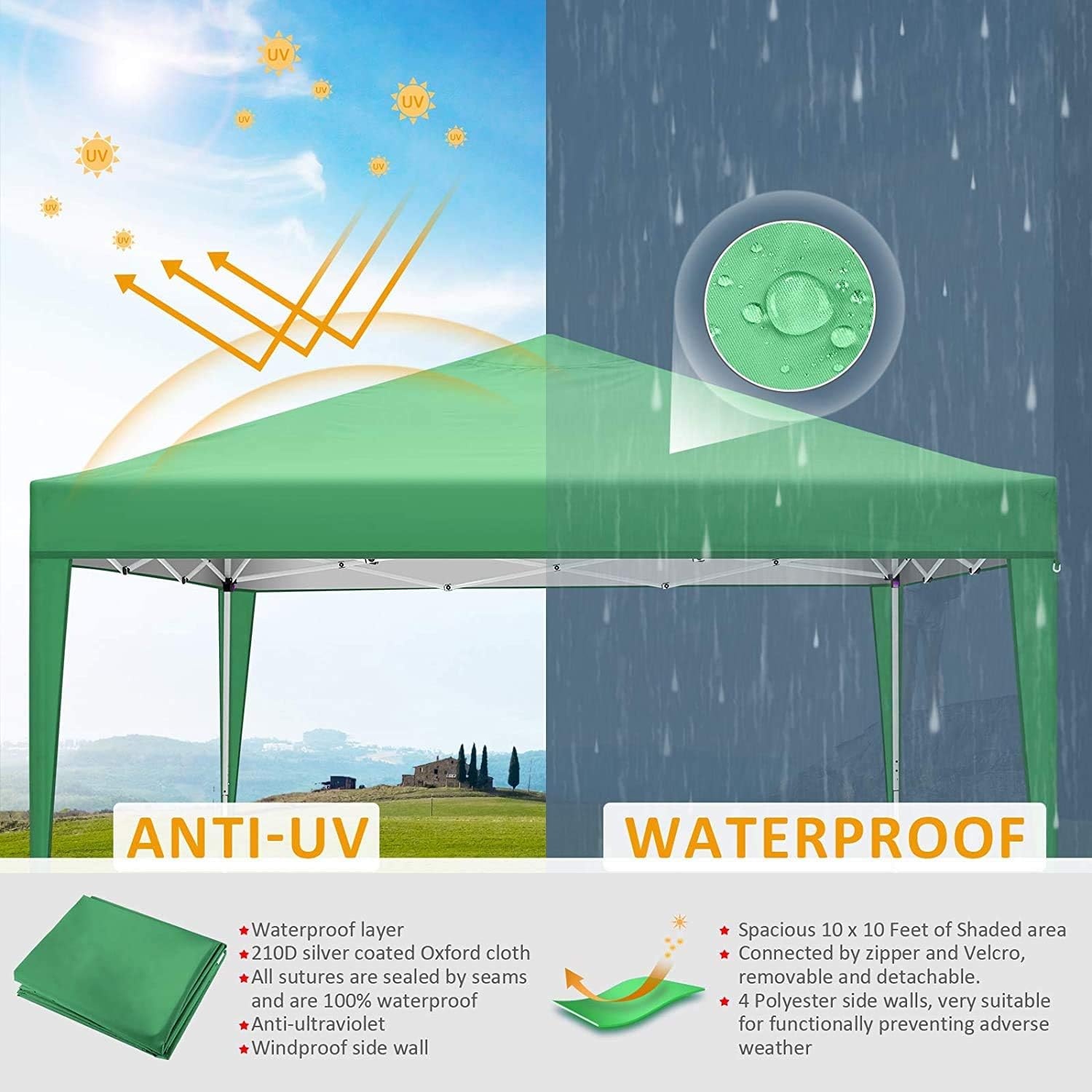 image:imageCOBIZI 20x30 Outdoor Party Tent Heavy Duty Waterproof Canopy Shelter with 8 Sidewalls amp 12 Church Windows White Powder Coating Builtin Sandbag Commercial Event Tents for Parties Wedding Patio BBQLight Green