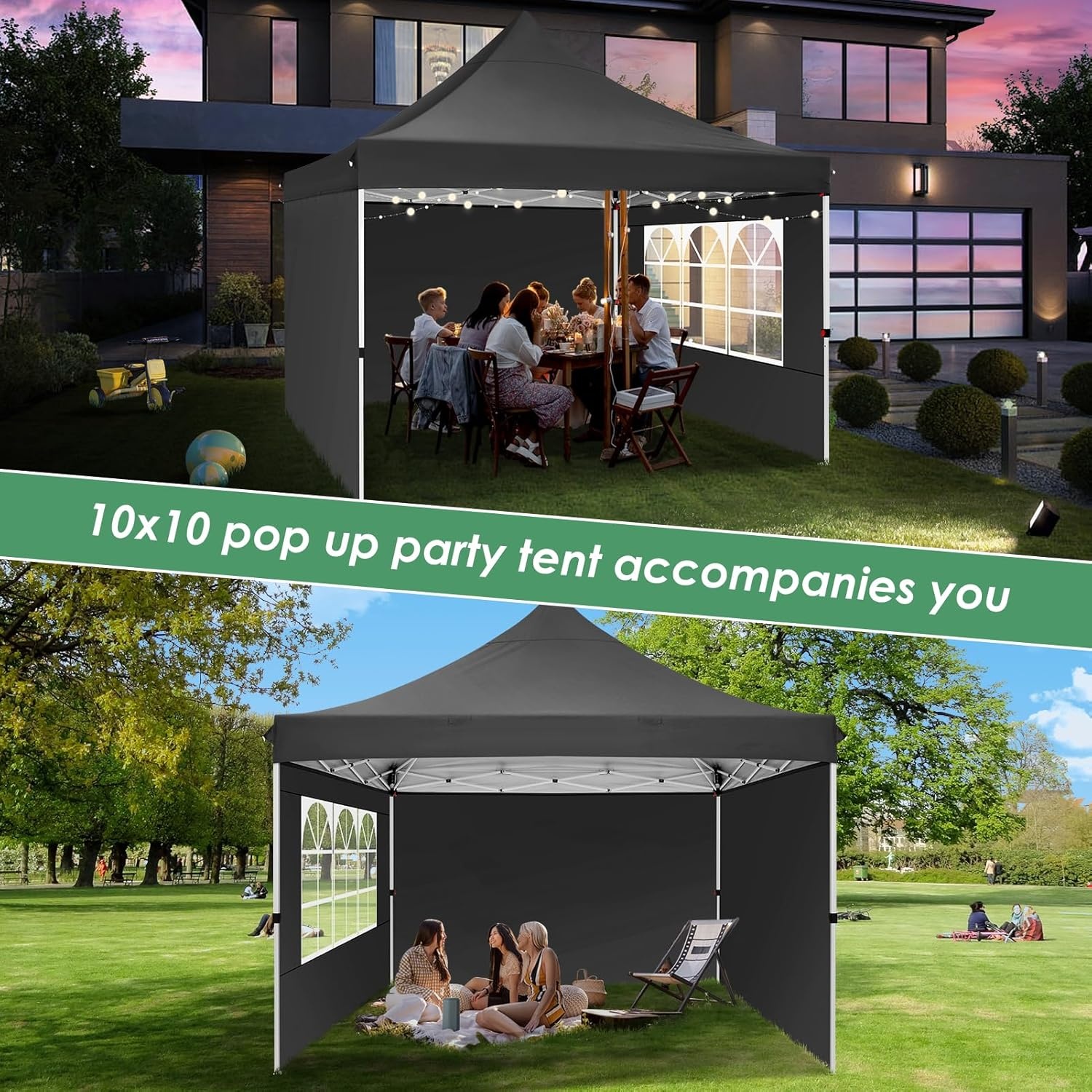 image:imageCOBIZI 20x30 Outdoor Party Tent Heavy Duty Waterproof Canopy Shelter with 8 Sidewalls amp 12 Church Windows White Powder Coating Builtin Sandbag Commercial Event Tents for Parties Wedding Patio BBQBlack