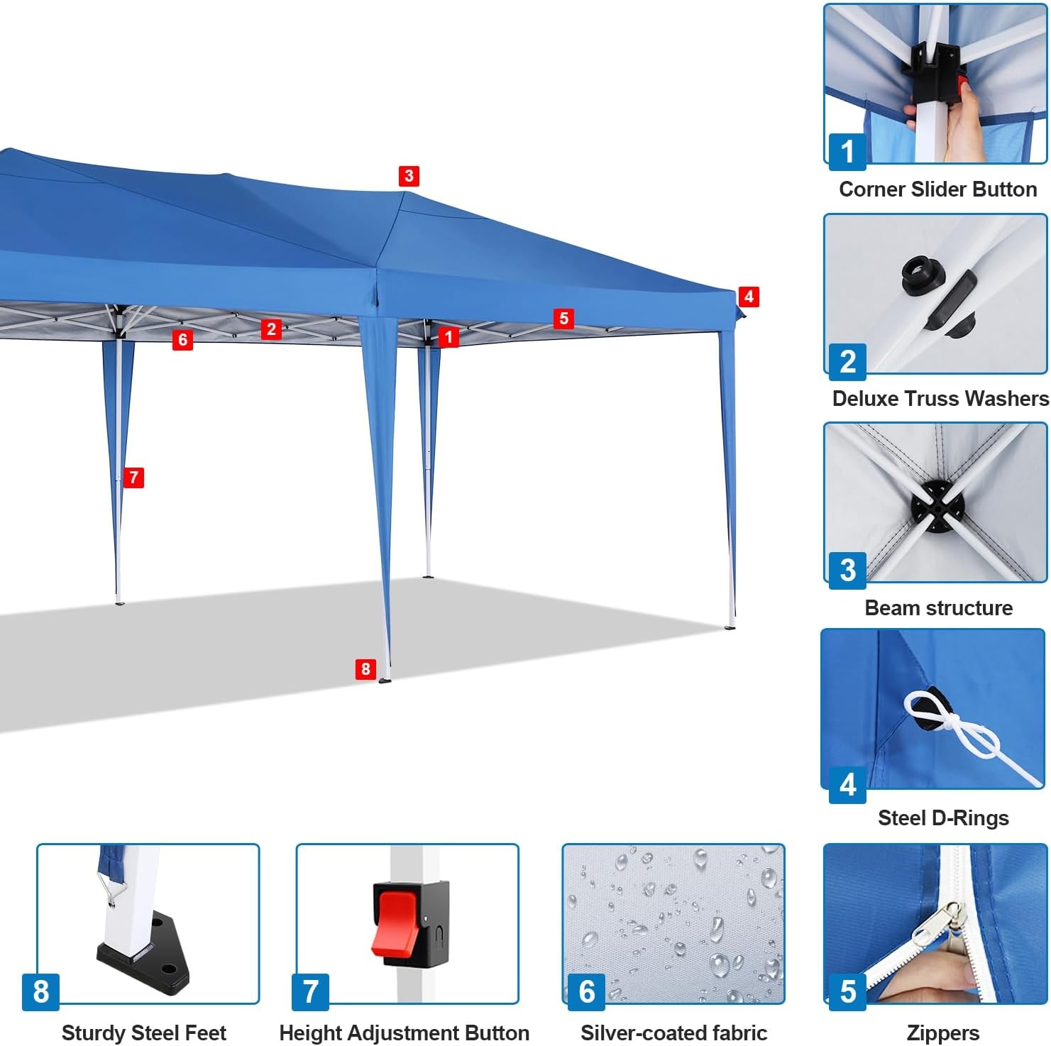 image:imageCOBIZI 20x30 Outdoor Party Tent Heavy Duty Waterproof Canopy Shelter with 8 Sidewalls amp 12 Church Windows White Powder Coating Builtin Sandbag Commercial Event Tents for Parties Wedding Patio BBQBlue