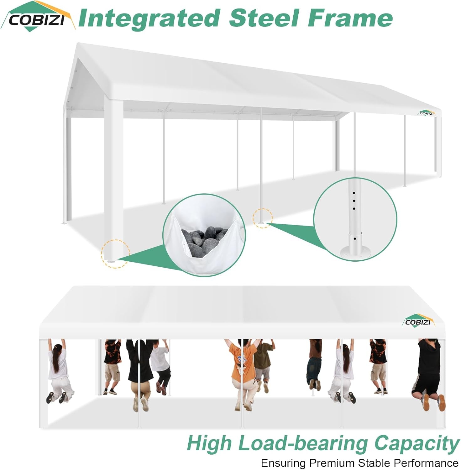 image:imageCOBIZI 20x30 Outdoor Party Tent Heavy Duty Waterproof Canopy Shelter with 8 Sidewalls amp 12 Church Windows White Powder Coating Builtin Sandbag Commercial Event Tents for Parties Wedding Patio BBQWhite