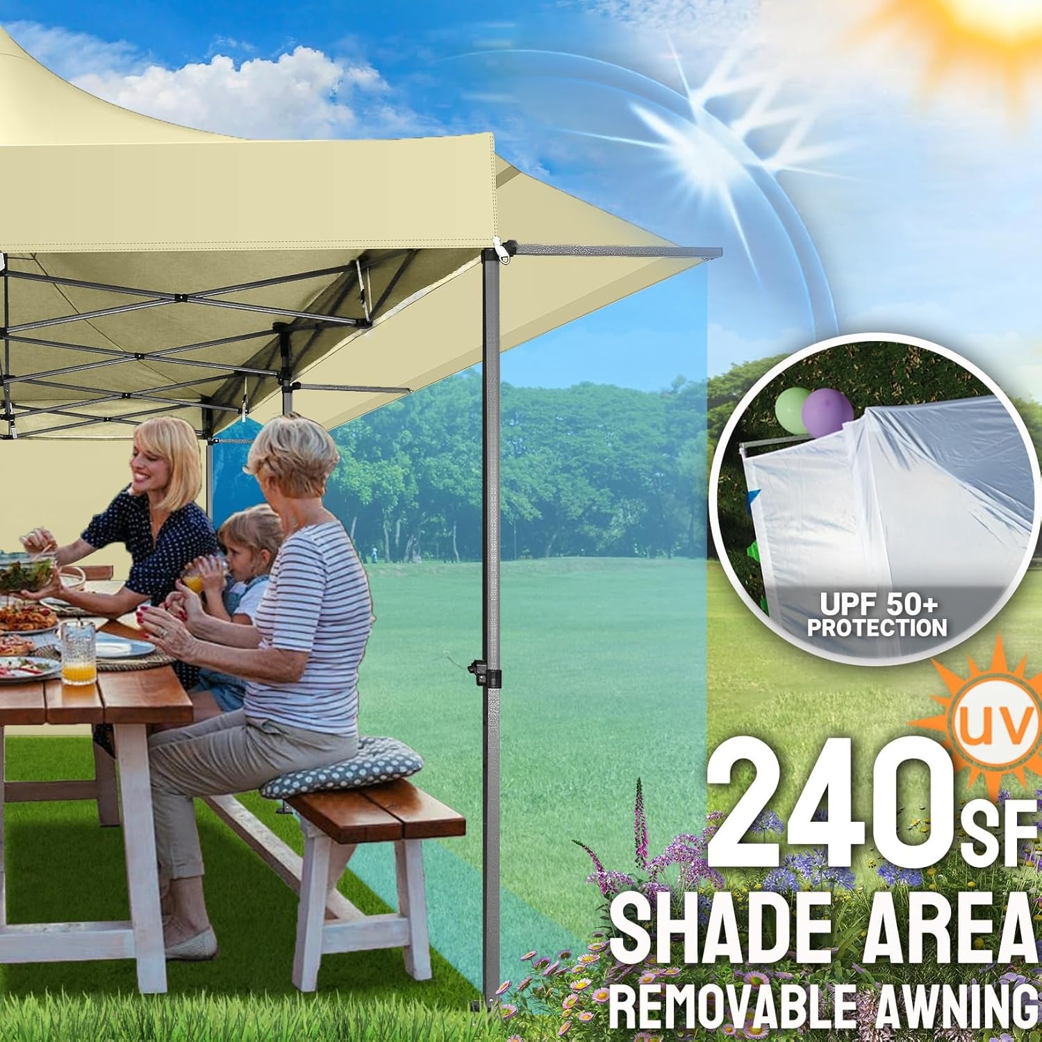 image:imageCOBIZI 20x30 Outdoor Party Tent Heavy Duty Waterproof Canopy Shelter with 8 Sidewalls amp 12 Church Windows White Powder Coating Builtin Sandbag Commercial Event Tents for Parties Wedding Patio BBQKhaki