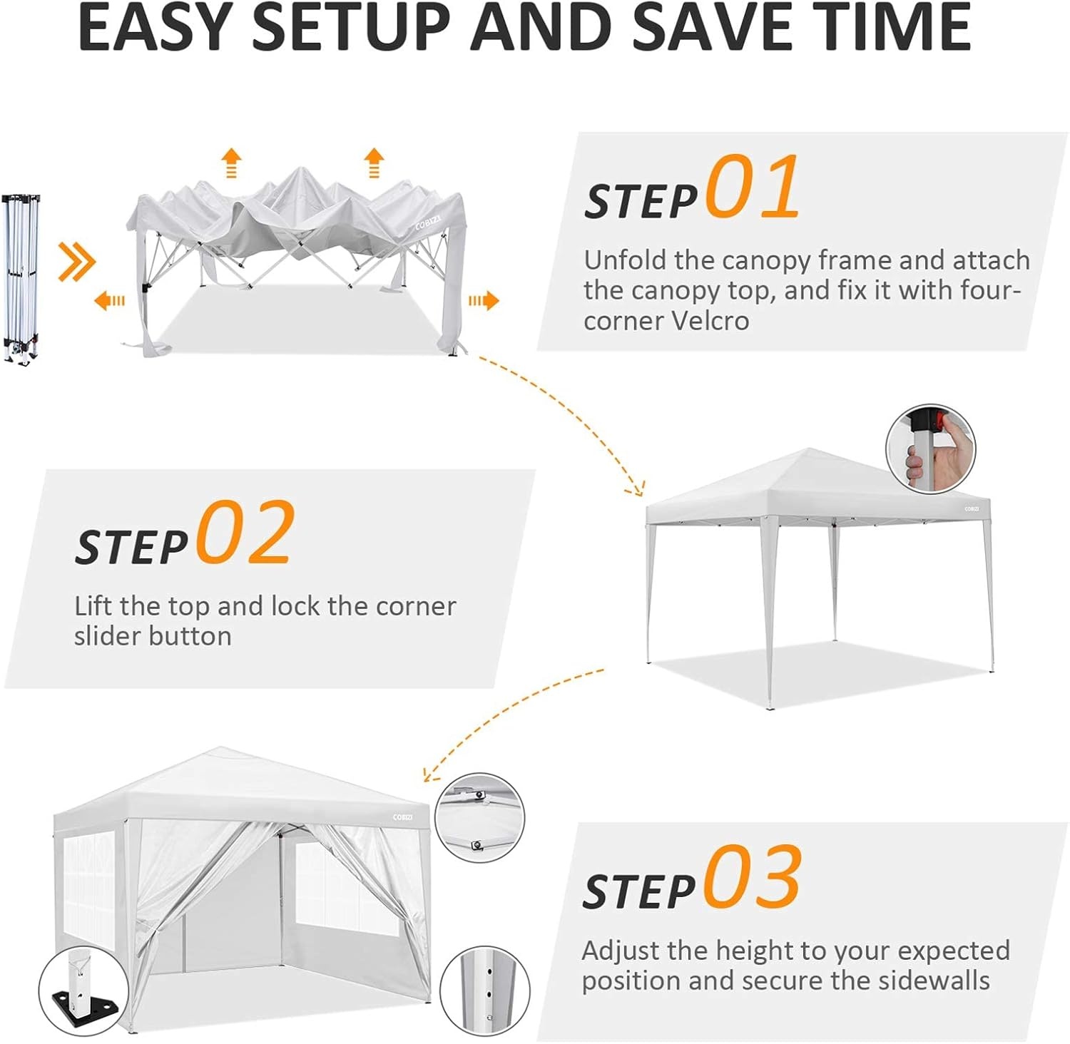 image:imageCOBIZI 20x30 Outdoor Party Tent Heavy Duty Waterproof Canopy Shelter with 8 Sidewalls amp 12 Church Windows White Powder Coating Builtin Sandbag Commercial Event Tents for Parties Wedding Patio BBQWhite