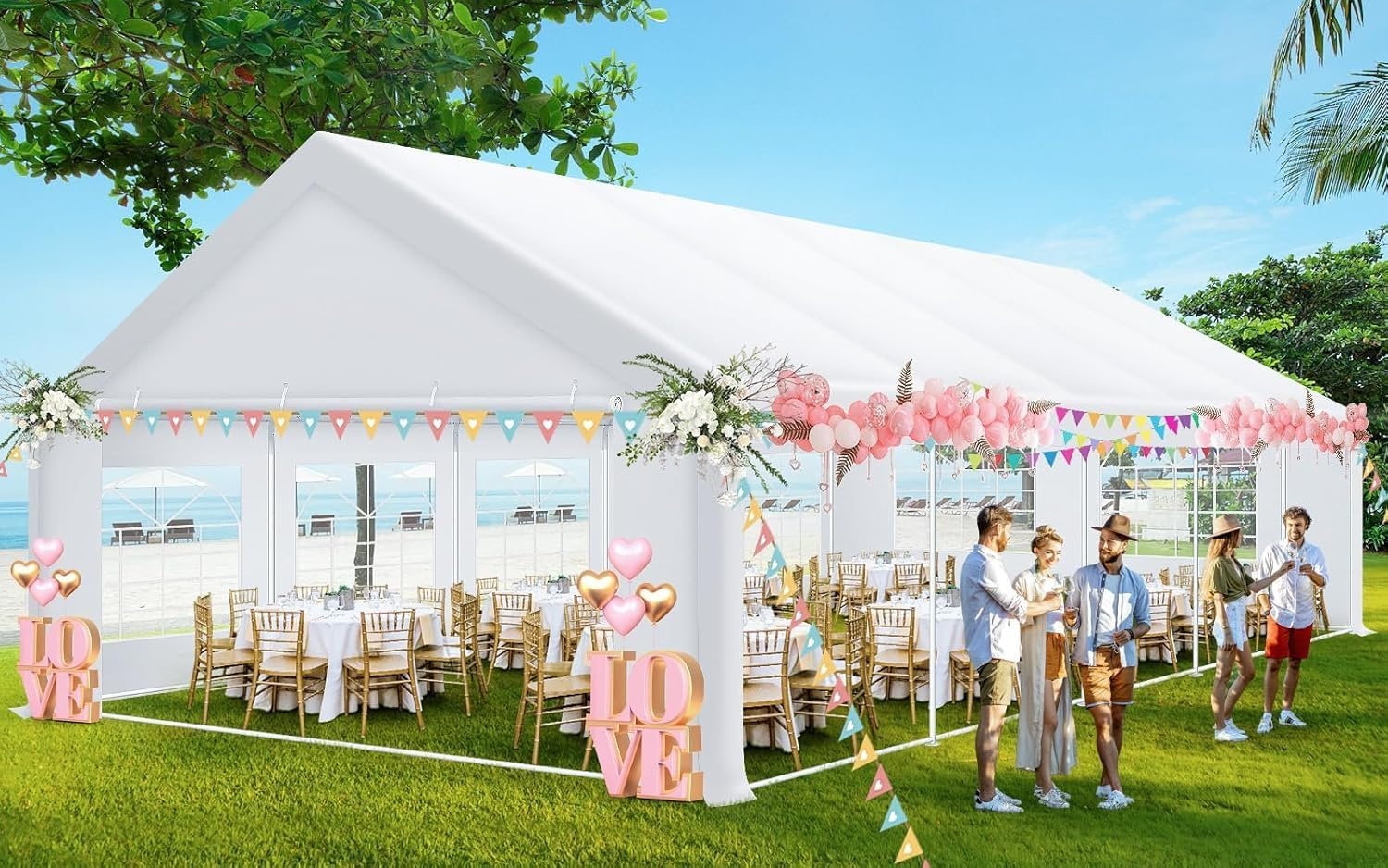 image:imageCOBIZI 20x30 Outdoor Party Tent Heavy Duty Waterproof Canopy Shelter with 8 Sidewalls amp 12 Church Windows White Powder Coating Builtin Sandbag Commercial Event Tents for Parties Wedding Patio BBQWhite
