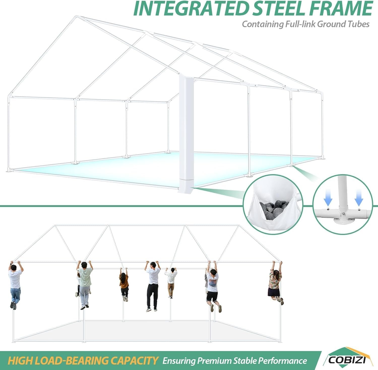 image:imageCOBIZI 20x30 Outdoor Party Tent Heavy Duty Waterproof Canopy Shelter with 8 Sidewalls amp 12 Church Windows White Powder Coating Builtin Sandbag Commercial Event Tents for Parties Wedding Patio BBQWhite