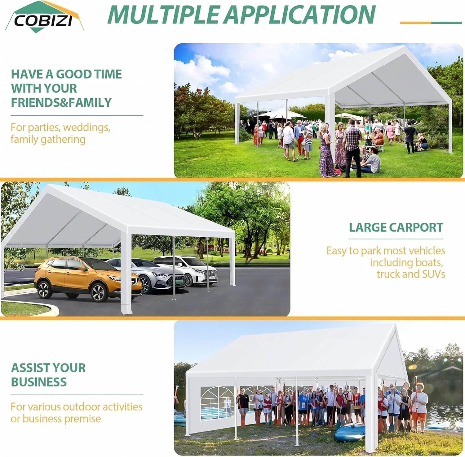 image:imageCOBIZI 20x30 Outdoor Party Tent Heavy Duty Waterproof Canopy Shelter with 8 Sidewalls amp 12 Church Windows White Powder Coating Builtin Sandbag Commercial Event Tents for Parties Wedding Patio BBQWhite