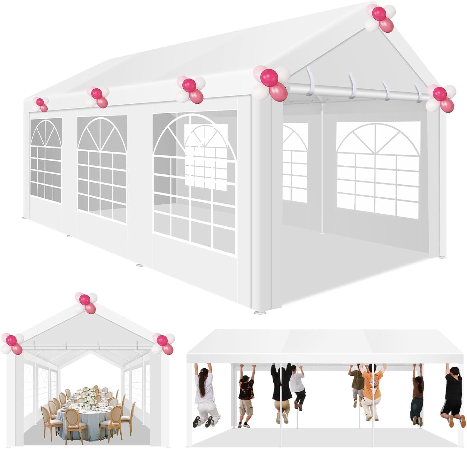 image:imageCOBIZI 20x30 Outdoor Party Tent Heavy Duty Waterproof Canopy Shelter with 8 Sidewalls amp 12 Church Windows White Powder Coating Builtin Sandbag Commercial Event Tents for Parties Wedding Patio BBQWhite