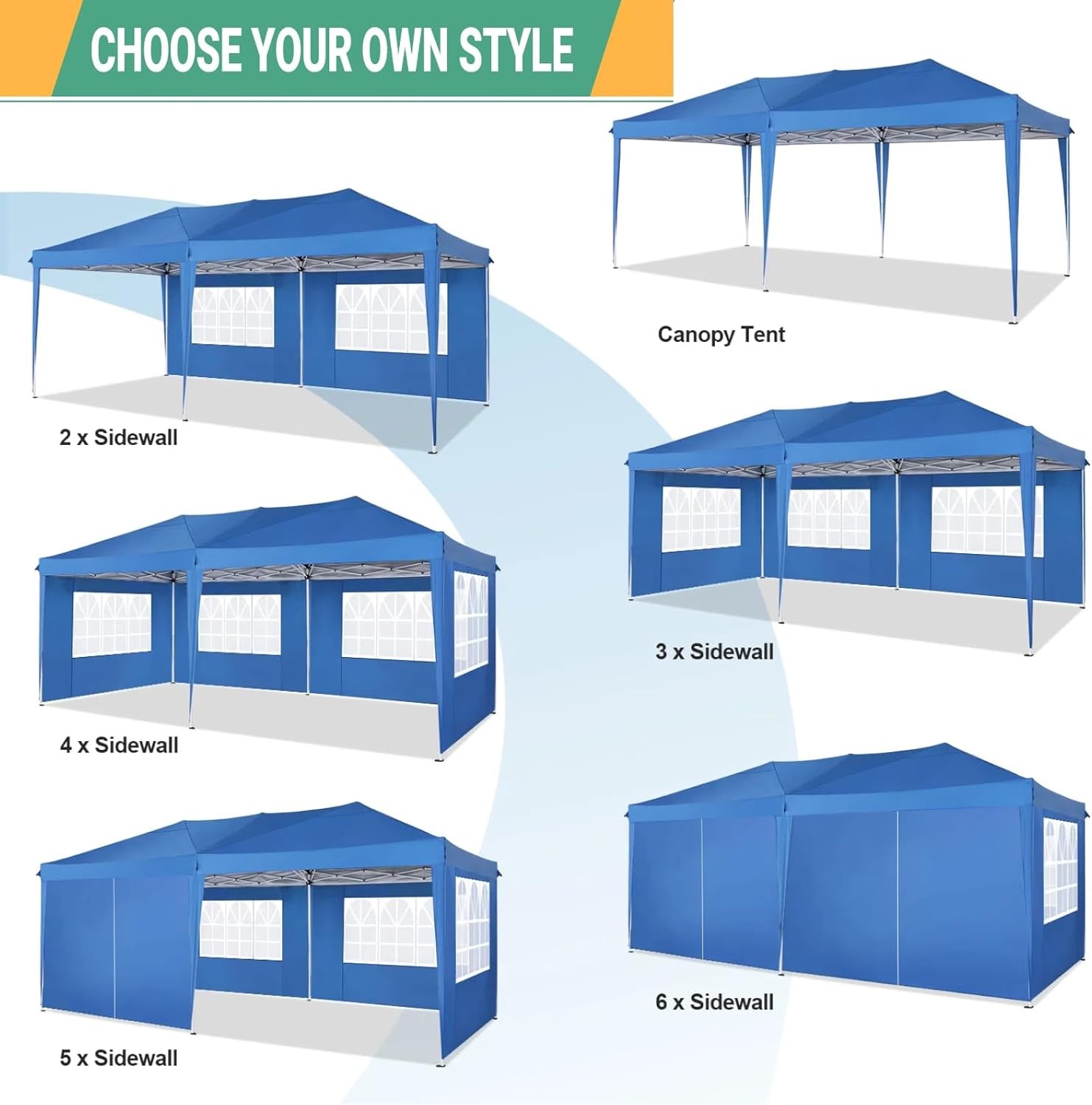 image:imageCOBIZI 20x30 Outdoor Party Tent Heavy Duty Waterproof Canopy Shelter with 8 Sidewalls amp 12 Church Windows White Powder Coating Builtin Sandbag Commercial Event Tents for Parties Wedding Patio BBQBlue