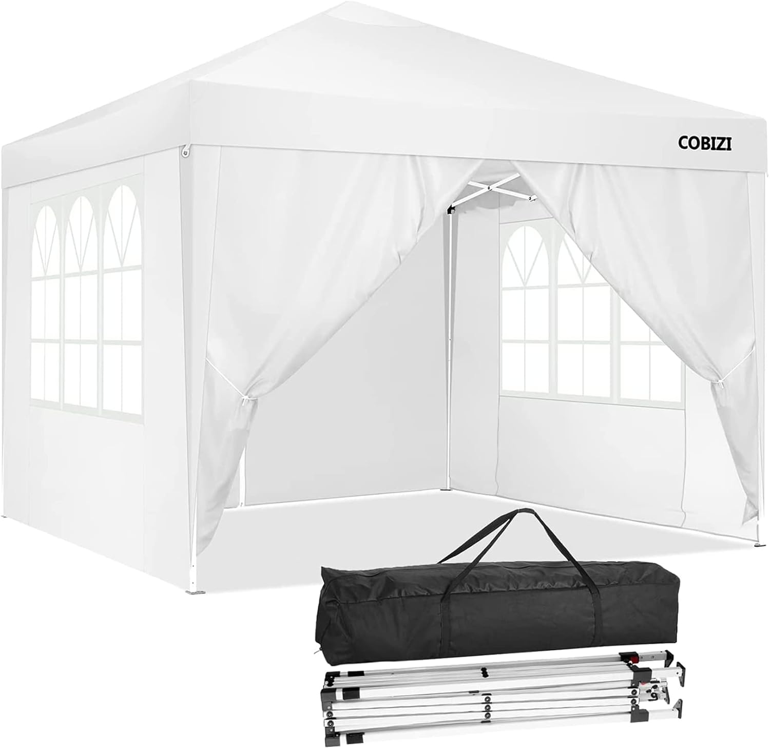 image:imageCOBIZI 20x30 Outdoor Party Tent Heavy Duty Waterproof Canopy Shelter with 8 Sidewalls amp 12 Church Windows White Powder Coating Builtin Sandbag Commercial Event Tents for Parties Wedding Patio BBQWhite