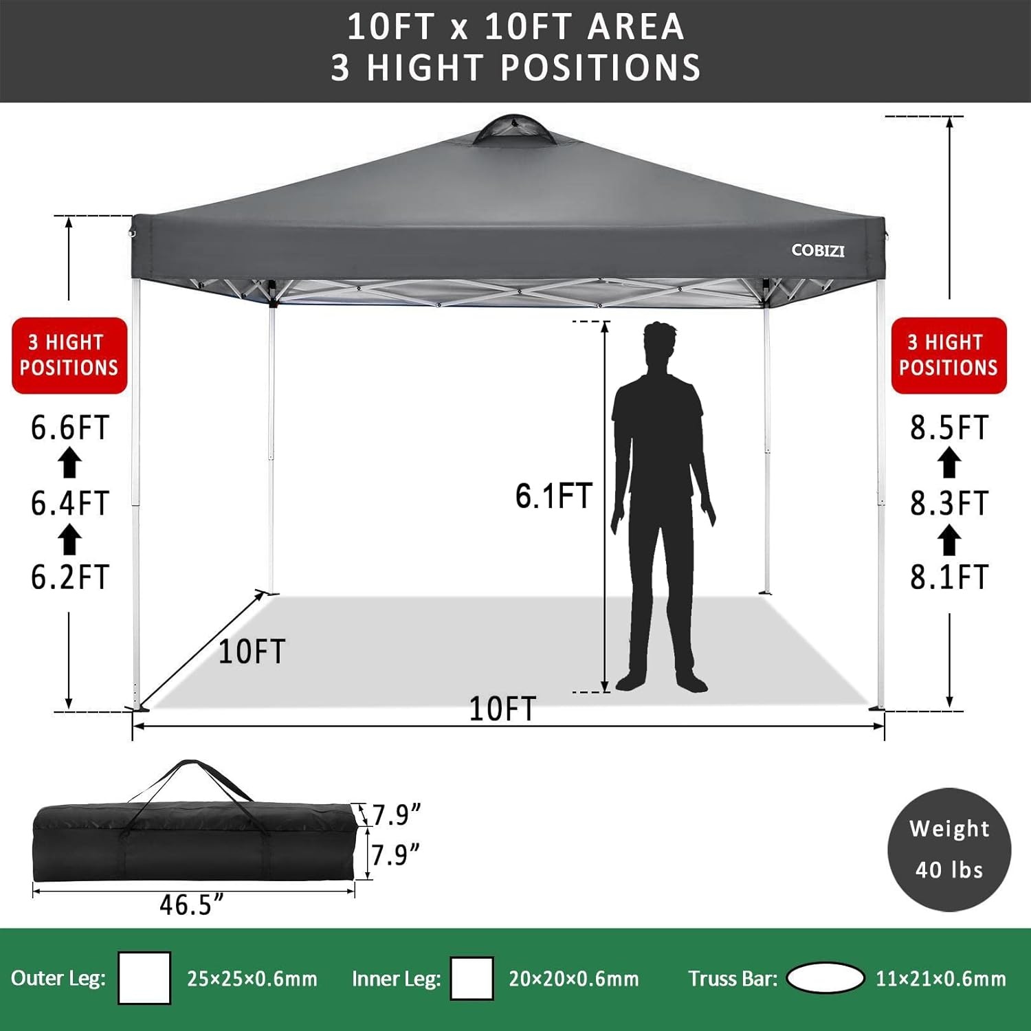 image:imageCOBIZI 20x30 Outdoor Party Tent Heavy Duty Waterproof Canopy Shelter with 8 Sidewalls amp 12 Church Windows White Powder Coating Builtin Sandbag Commercial Event Tents for Parties Wedding Patio BBQDark gray