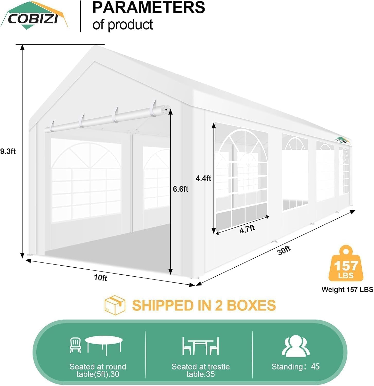 image:imageCOBIZI 20x30 Outdoor Party Tent Heavy Duty Waterproof Canopy Shelter with 8 Sidewalls amp 12 Church Windows White Powder Coating Builtin Sandbag Commercial Event Tents for Parties Wedding Patio BBQWhite