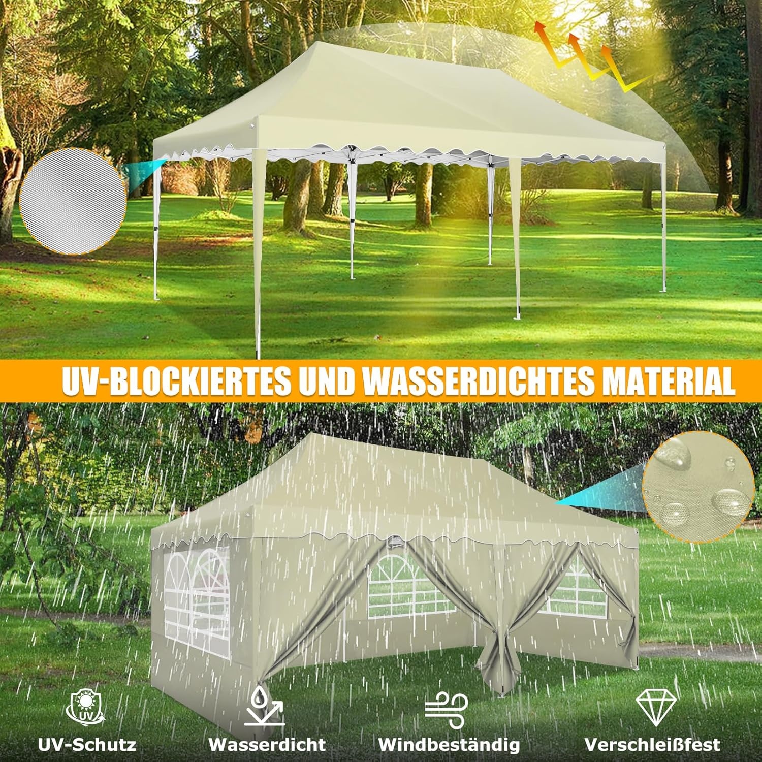 image:imageCOBIZI 20x30 Outdoor Party Tent Heavy Duty Waterproof Canopy Shelter with 8 Sidewalls amp 12 Church Windows White Powder Coating Builtin Sandbag Commercial Event Tents for Parties Wedding Patio BBQKhakiUPF50