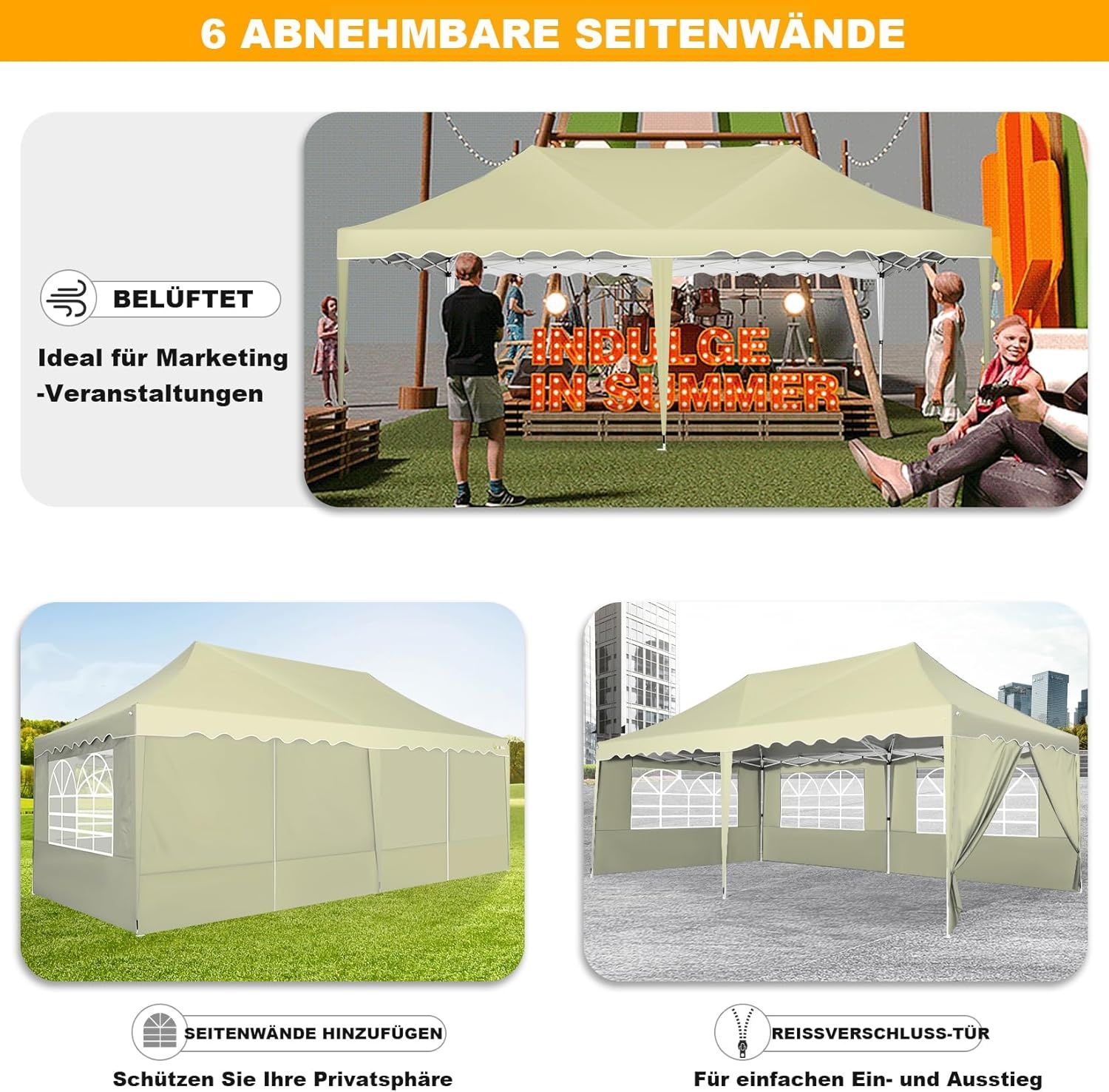 image:imageCOBIZI 20x30 Outdoor Party Tent Heavy Duty Waterproof Canopy Shelter with 8 Sidewalls amp 12 Church Windows White Powder Coating Builtin Sandbag Commercial Event Tents for Parties Wedding Patio BBQKhakiUPF50