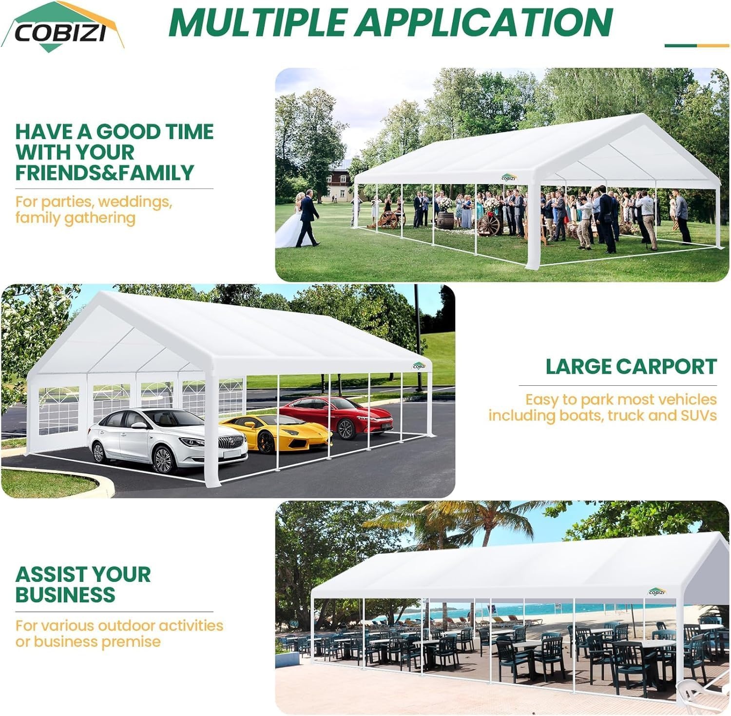 image:imageCOBIZI 20x30 Outdoor Party Tent Heavy Duty Waterproof Canopy Shelter with 8 Sidewalls amp 12 Church Windows White Powder Coating Builtin Sandbag Commercial Event Tents for Parties Wedding Patio BBQWhite