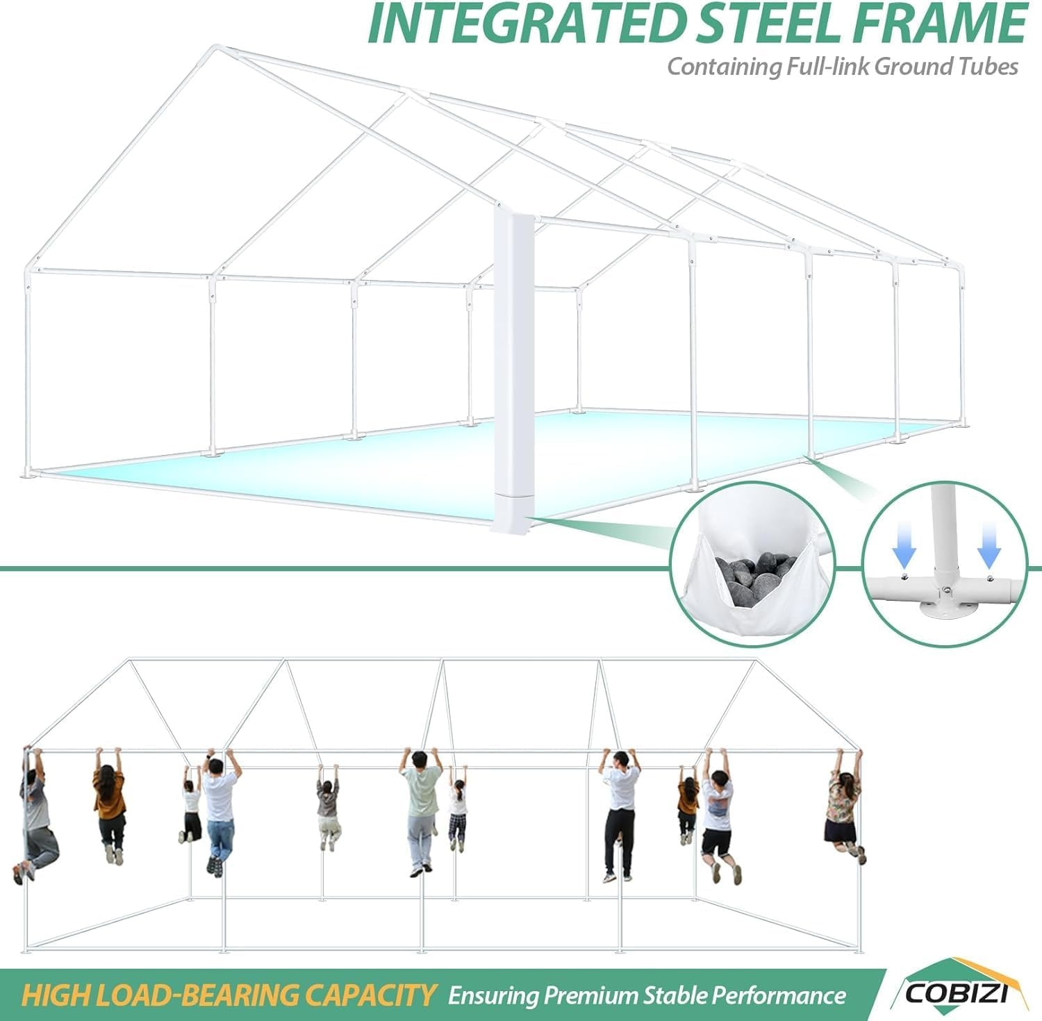 image:imageCOBIZI 20x30 Outdoor Party Tent Heavy Duty Waterproof Canopy Shelter with 8 Sidewalls amp 12 Church Windows White Powder Coating Builtin Sandbag Commercial Event Tents for Parties Wedding Patio BBQWhite