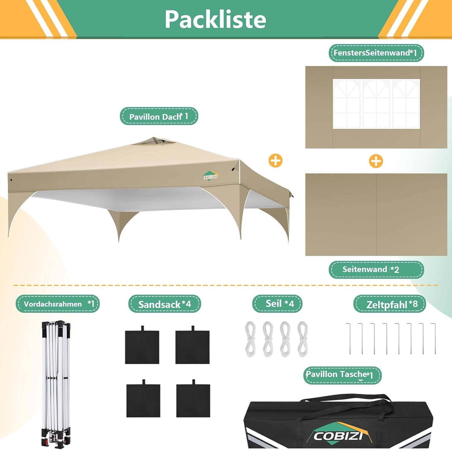 image:imageCOBIZI 20x30 Outdoor Party Tent Heavy Duty Waterproof Canopy Shelter with 8 Sidewalls amp 12 Church Windows White Powder Coating Builtin Sandbag Commercial Event Tents for Parties Wedding Patio BBQKhakiUPF50