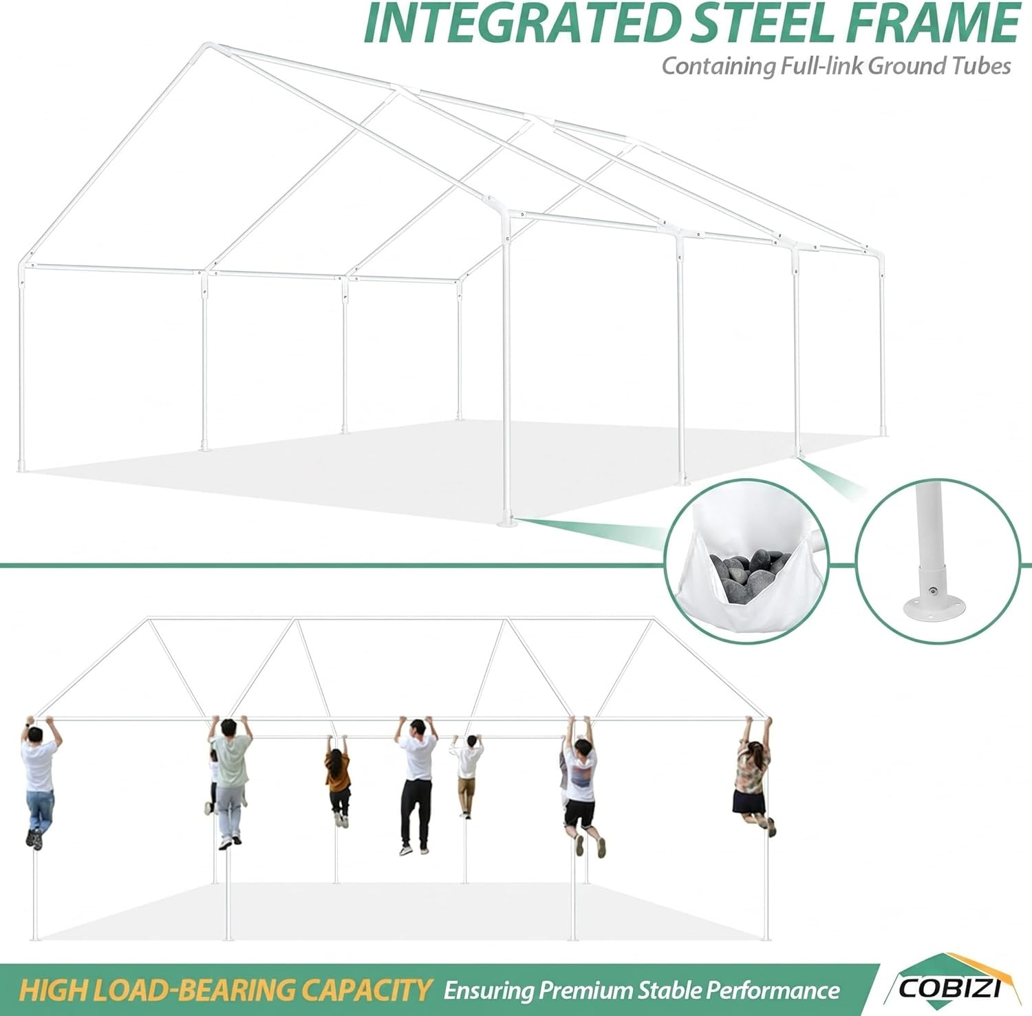 image:imageCOBIZI 20x30 Outdoor Party Tent Heavy Duty Waterproof Canopy Shelter with 8 Sidewalls amp 12 Church Windows White Powder Coating Builtin Sandbag Commercial Event Tents for Parties Wedding Patio BBQWhite