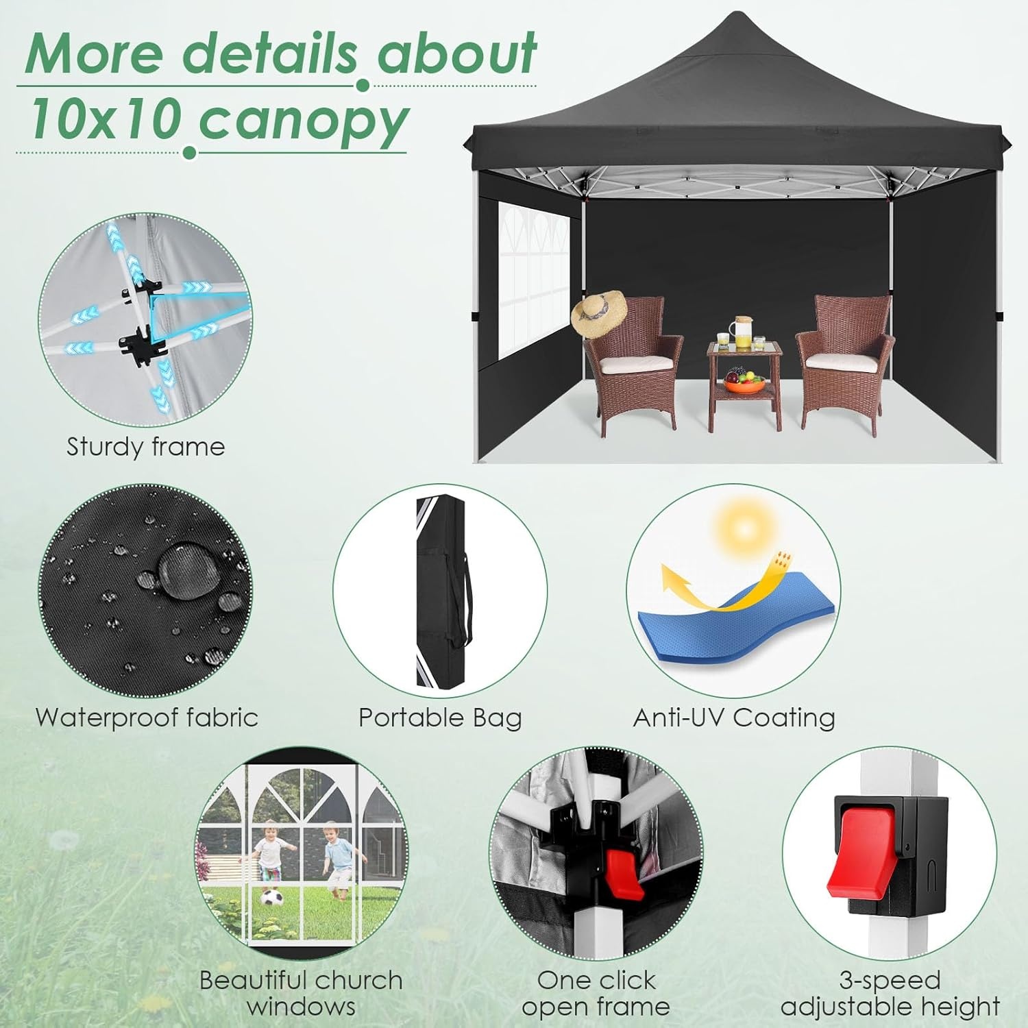 image:imageCOBIZI 20x30 Outdoor Party Tent Heavy Duty Waterproof Canopy Shelter with 8 Sidewalls amp 12 Church Windows White Powder Coating Builtin Sandbag Commercial Event Tents for Parties Wedding Patio BBQBlack
