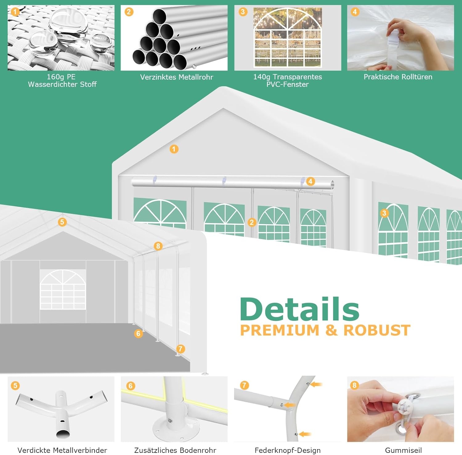 image:imageCOBIZI 20x30 Outdoor Party Tent Heavy Duty Waterproof Canopy Shelter with 8 Sidewalls amp 12 Church Windows White Powder Coating Builtin Sandbag Commercial Event Tents for Parties Wedding Patio BBQWhite
