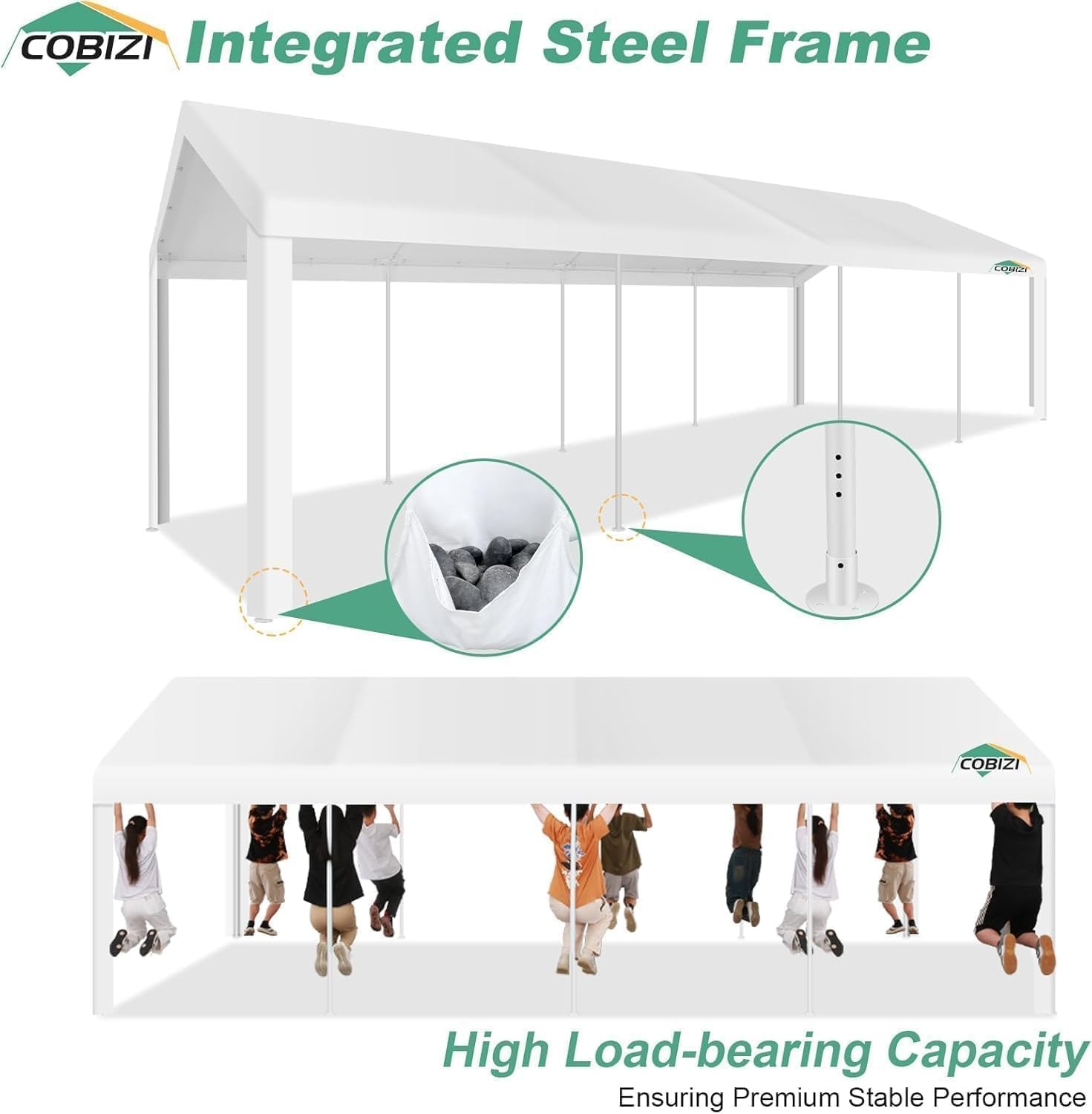 image:imageCOBIZI 20x30 Outdoor Party Tent Heavy Duty Waterproof Canopy Shelter with 8 Sidewalls amp 12 Church Windows White Powder Coating Builtin Sandbag Commercial Event Tents for Parties Wedding Patio BBQWhite