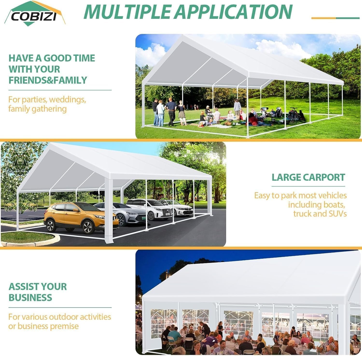 image:imageCOBIZI 20x30FT Party Tent Heavy Duty for Parties Outdoor Gazebo White Event Shelter Wedding Canopy BBQ Carport Commercial with Removable Sidewall Windows Powder Coating Better Than Galvanized