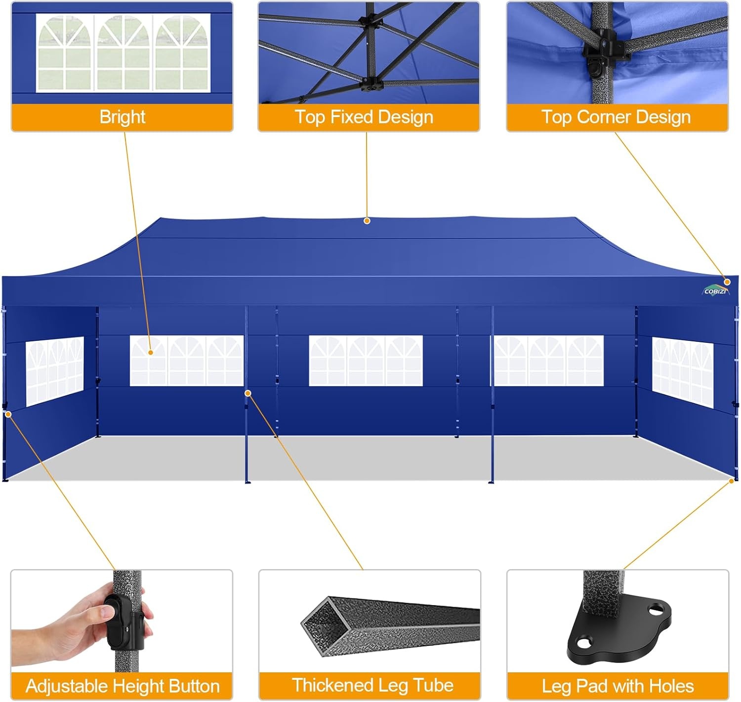 image:imageCOBIZI 66x66 Pop up Canopy Tent 66x66 Canopy No Sidewall Waterproof Heavy Duty Commercial for Parties Outdoor Garden Gazebo Tent Carry Bag with Wheel66x66ft No Sidewalls BlackDark Blue