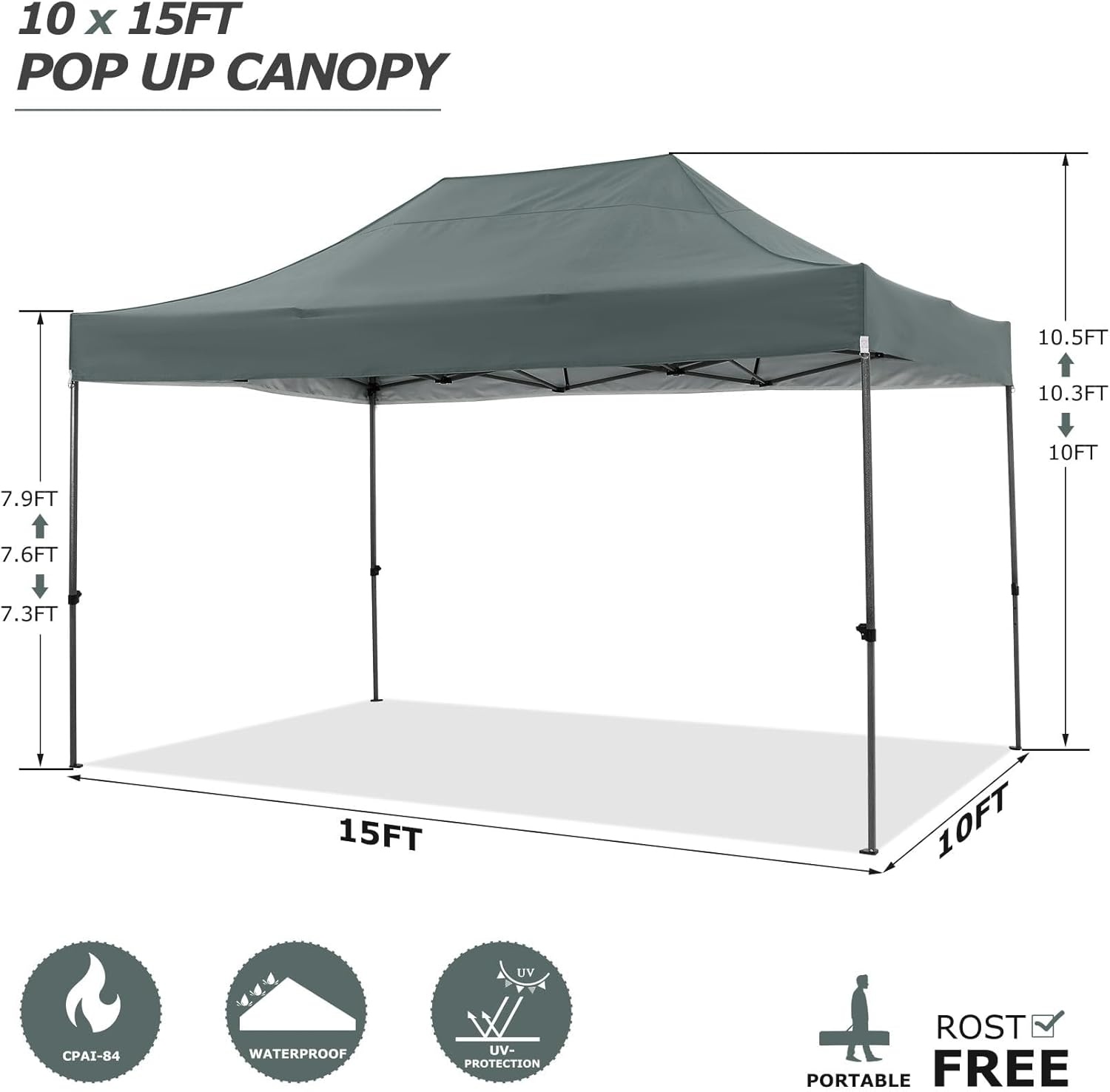 image:imageCOBIZI 66x66 Pop up Canopy Tent 66x66 Canopy No Sidewall Waterproof Heavy Duty Commercial for Parties Outdoor Garden Gazebo Tent Carry Bag with Wheel66x66ft No Sidewalls BlackGray