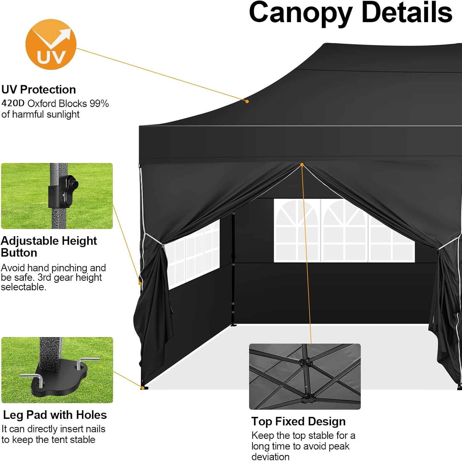 image:imageCOBIZI 66x66 Pop up Canopy Tent 66x66 Canopy No Sidewall Waterproof Heavy Duty Commercial for Parties Outdoor Garden Gazebo Tent Carry Bag with Wheel66x66ft No Sidewalls BlackSpace Black