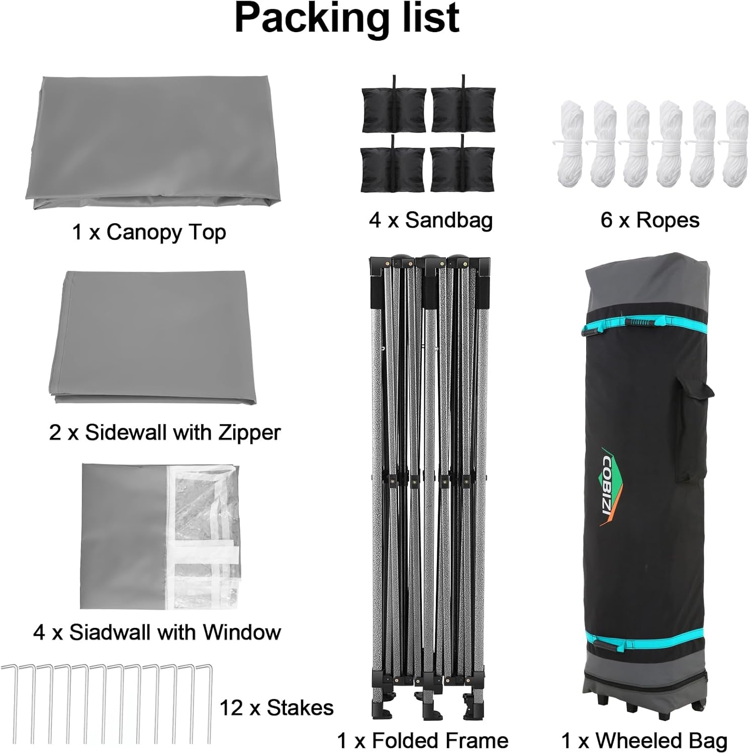 image:imageCOBIZI 66x66 Pop up Canopy Tent 66x66 Canopy No Sidewall Waterproof Heavy Duty Commercial for Parties Outdoor Garden Gazebo Tent Carry Bag with Wheel66x66ft No Sidewalls BlackGray