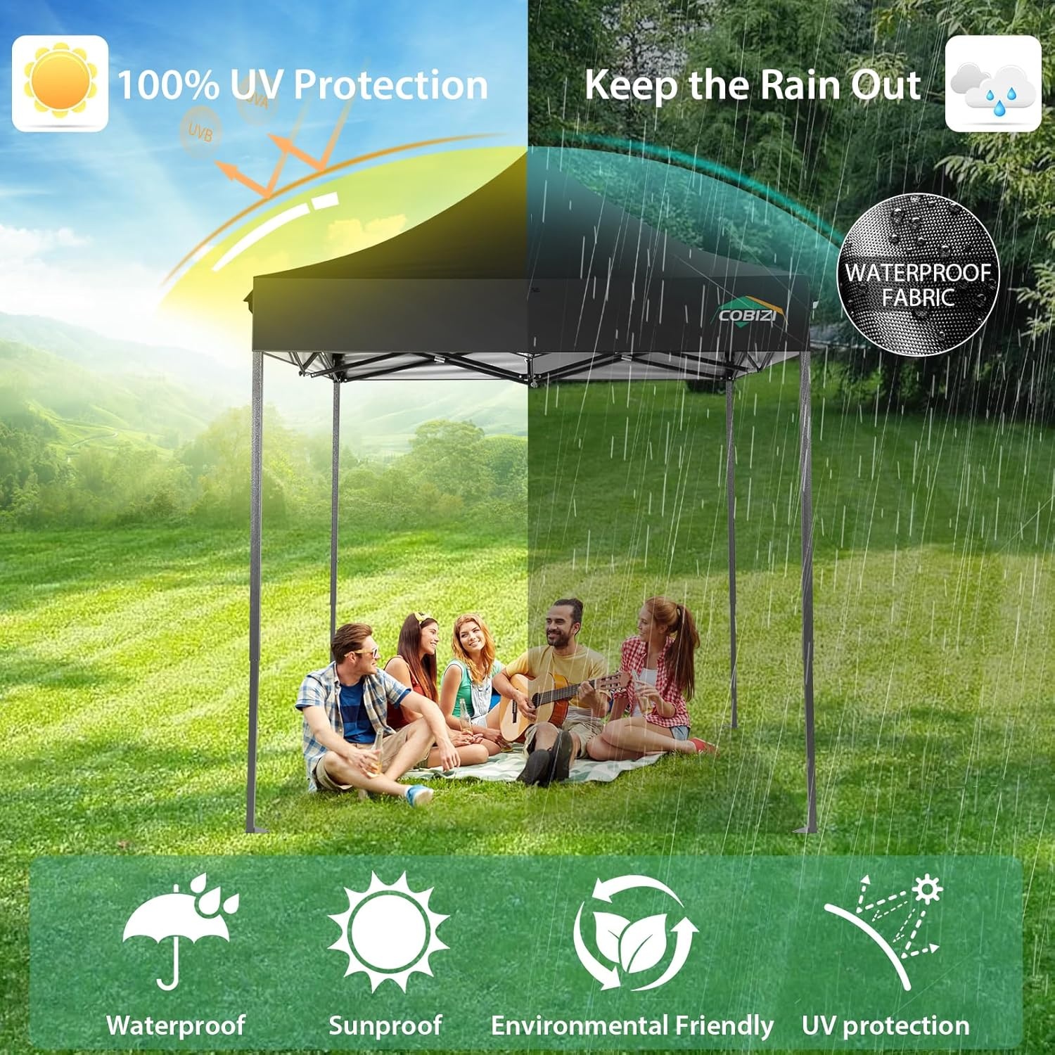 image:imageCOBIZI 66x66 Pop up Canopy Tent 66x66 Canopy No Sidewall Waterproof Heavy Duty Commercial for Parties Outdoor Garden Gazebo Tent Carry Bag with Wheel66x66ft No Sidewalls BlackBlack