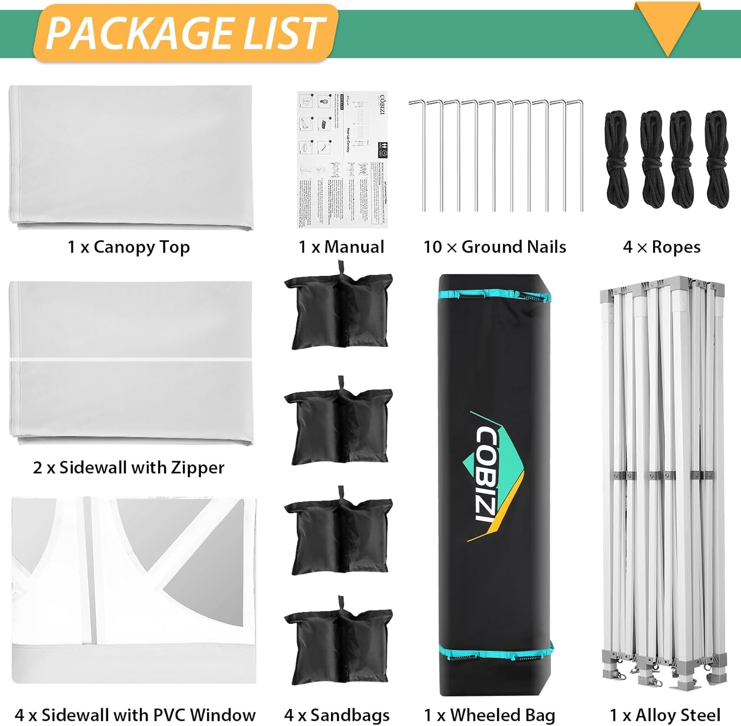 image:imageCOBIZI 66x66 Pop up Canopy Tent 66x66 Canopy No Sidewall Waterproof Heavy Duty Commercial for Parties Outdoor Garden Gazebo Tent Carry Bag with Wheel66x66ft No Sidewalls BlackWhite