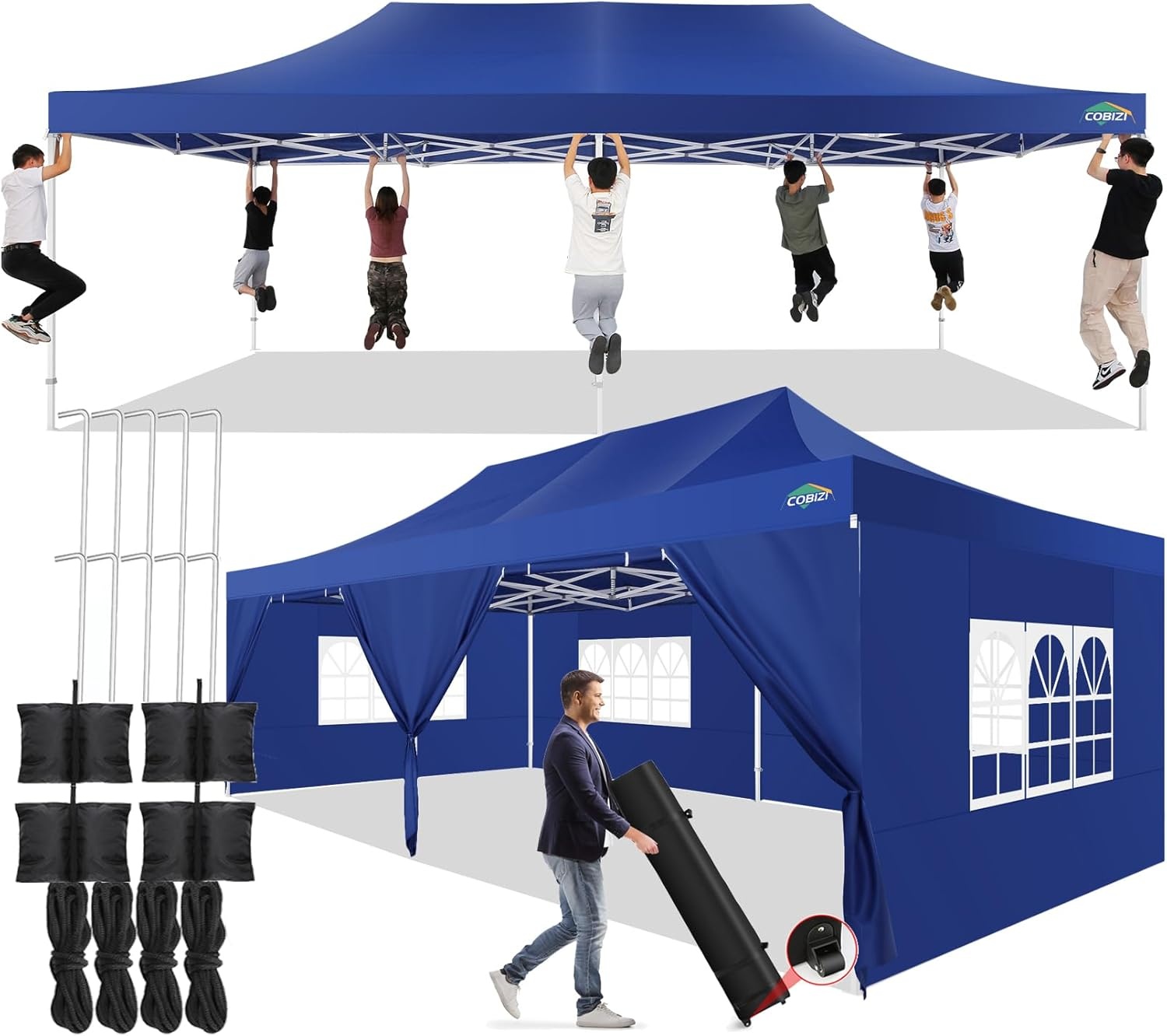 image:imageCOBIZI 66x66 Pop up Canopy Tent 66x66 Canopy No Sidewall Waterproof Heavy Duty Commercial for Parties Outdoor Garden Gazebo Tent Carry Bag with Wheel66x66ft No Sidewalls BlackDark Blue