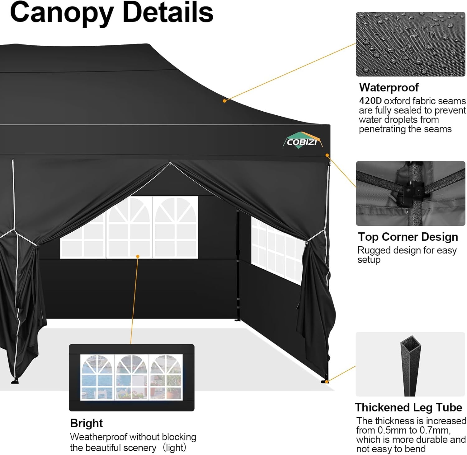 image:imageCOBIZI 66x66 Pop up Canopy Tent 66x66 Canopy No Sidewall Waterproof Heavy Duty Commercial for Parties Outdoor Garden Gazebo Tent Carry Bag with Wheel66x66ft No Sidewalls BlackBlack
