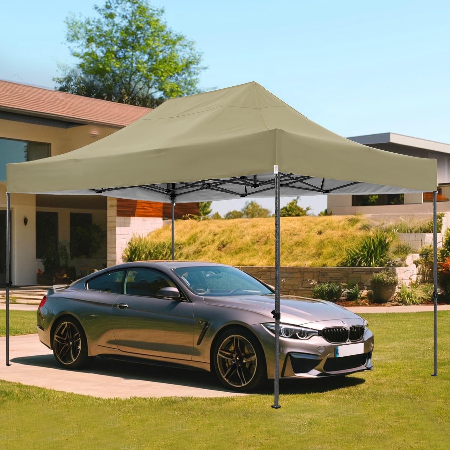 image:imageCOBIZI 66x66 Pop up Canopy Tent 66x66 Canopy No Sidewall Waterproof Heavy Duty Commercial for Parties Outdoor Garden Gazebo Tent Carry Bag with Wheel66x66ft No Sidewalls BlackKhaki