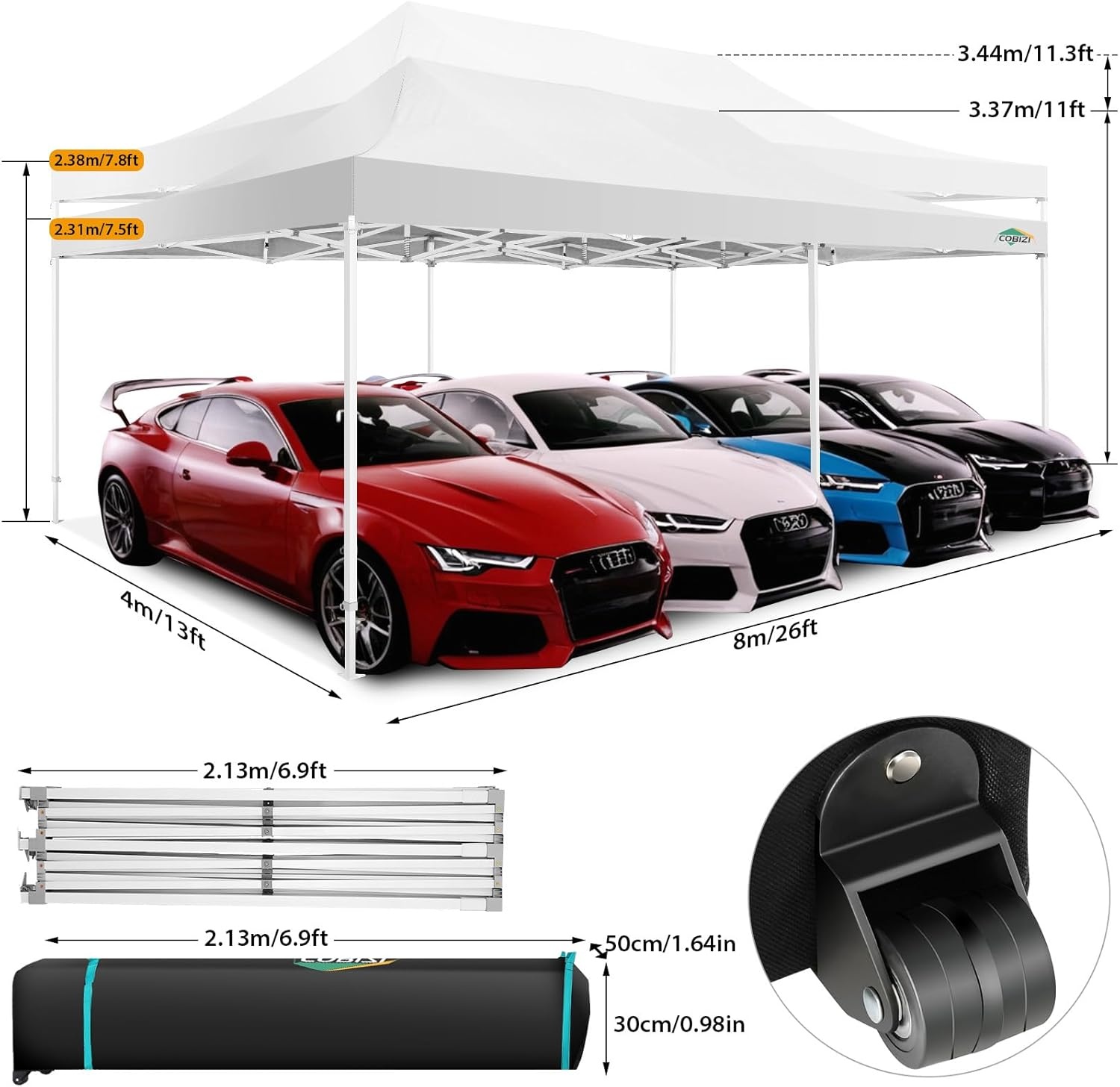 image:imageCOBIZI 66x66 Pop up Canopy Tent 66x66 Canopy No Sidewall Waterproof Heavy Duty Commercial for Parties Outdoor Garden Gazebo Tent Carry Bag with Wheel66x66ft No Sidewalls BlackWhite