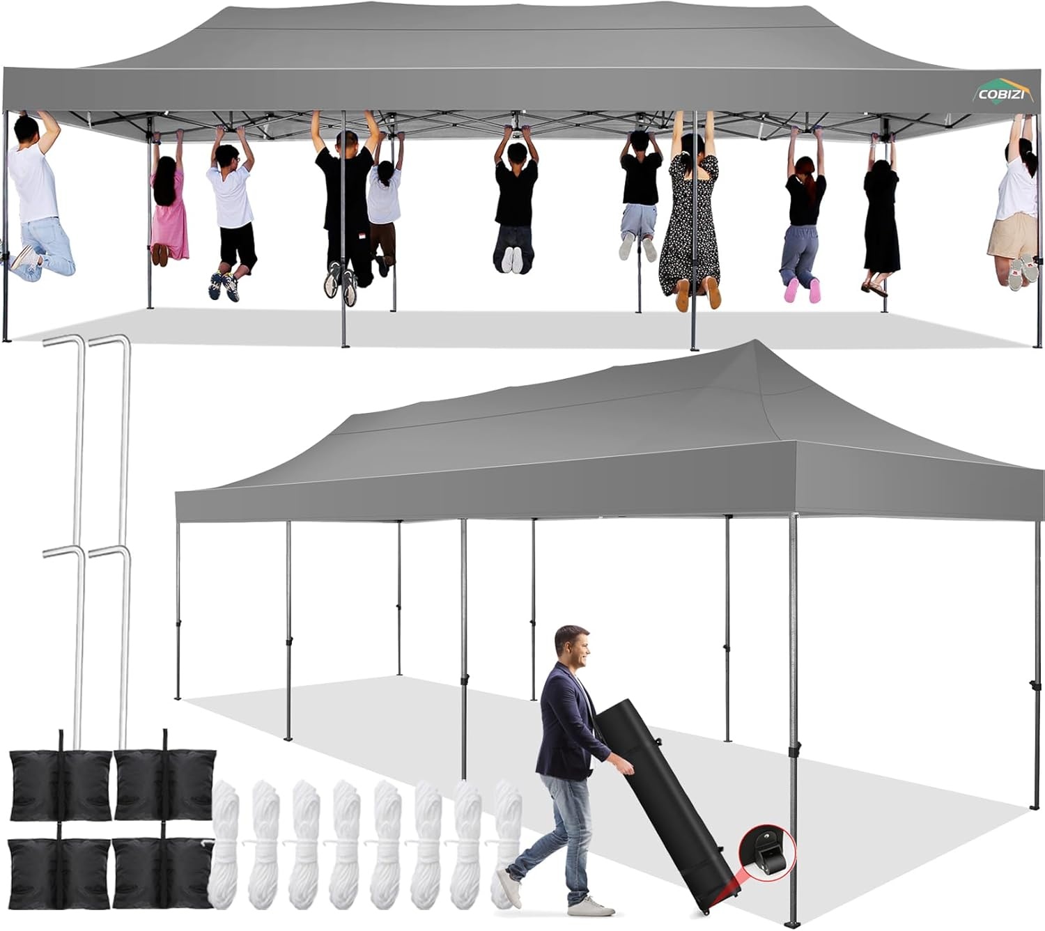 image:imageCOBIZI 66x66 Pop up Canopy Tent 66x66 Canopy No Sidewall Waterproof Heavy Duty Commercial for Parties Outdoor Garden Gazebo Tent Carry Bag with Wheel66x66ft No Sidewalls BlackGray