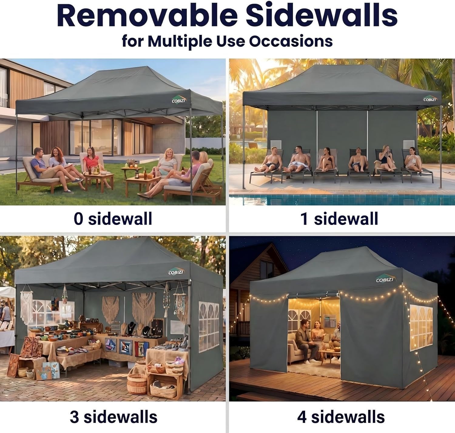 image:imageCOBIZI 66x66 Pop up Canopy Tent 66x66 Canopy No Sidewall Waterproof Heavy Duty Commercial for Parties Outdoor Garden Gazebo Tent Carry Bag with Wheel66x66ft No Sidewalls BlackGray