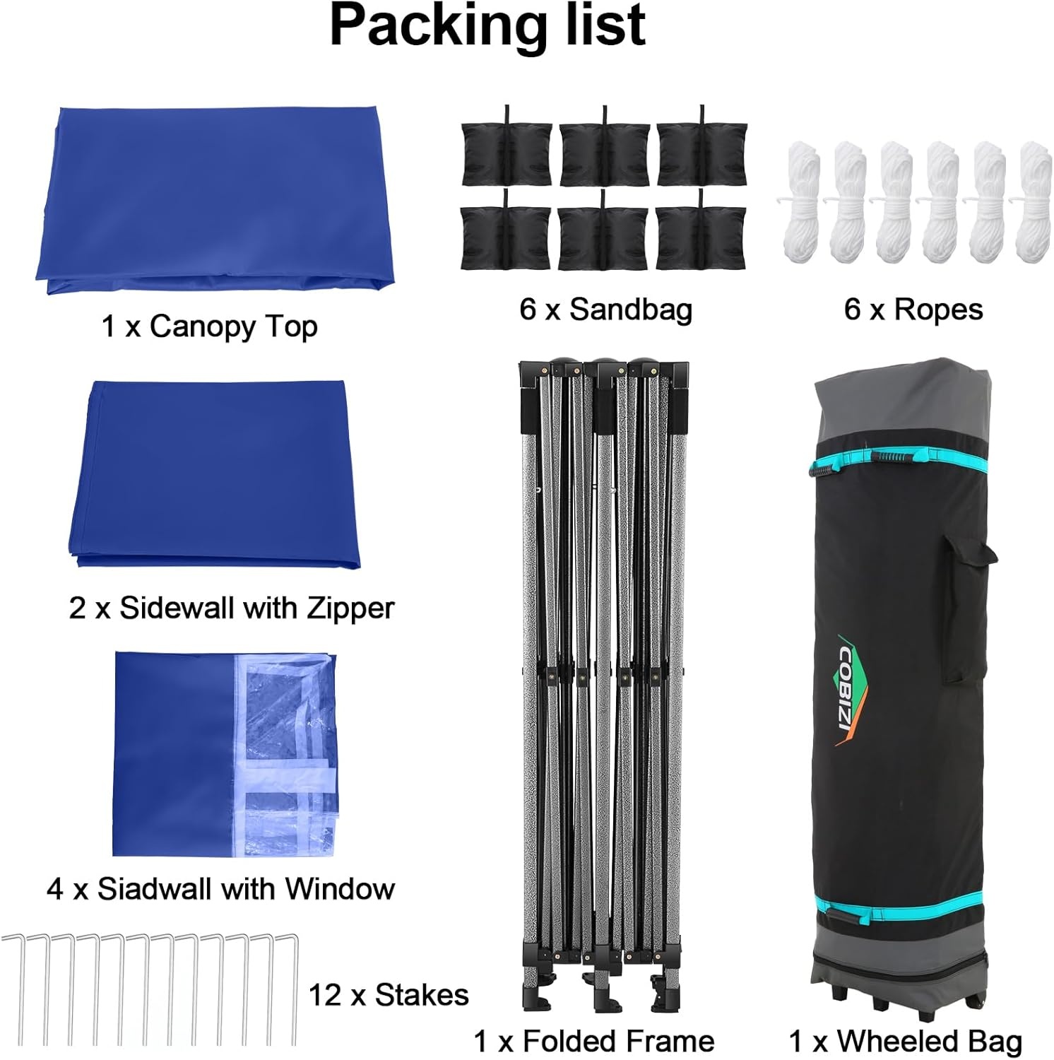 image:imageCOBIZI 66x66 Pop up Canopy Tent 66x66 Canopy No Sidewall Waterproof Heavy Duty Commercial for Parties Outdoor Garden Gazebo Tent Carry Bag with Wheel66x66ft No Sidewalls BlackDark Blue
