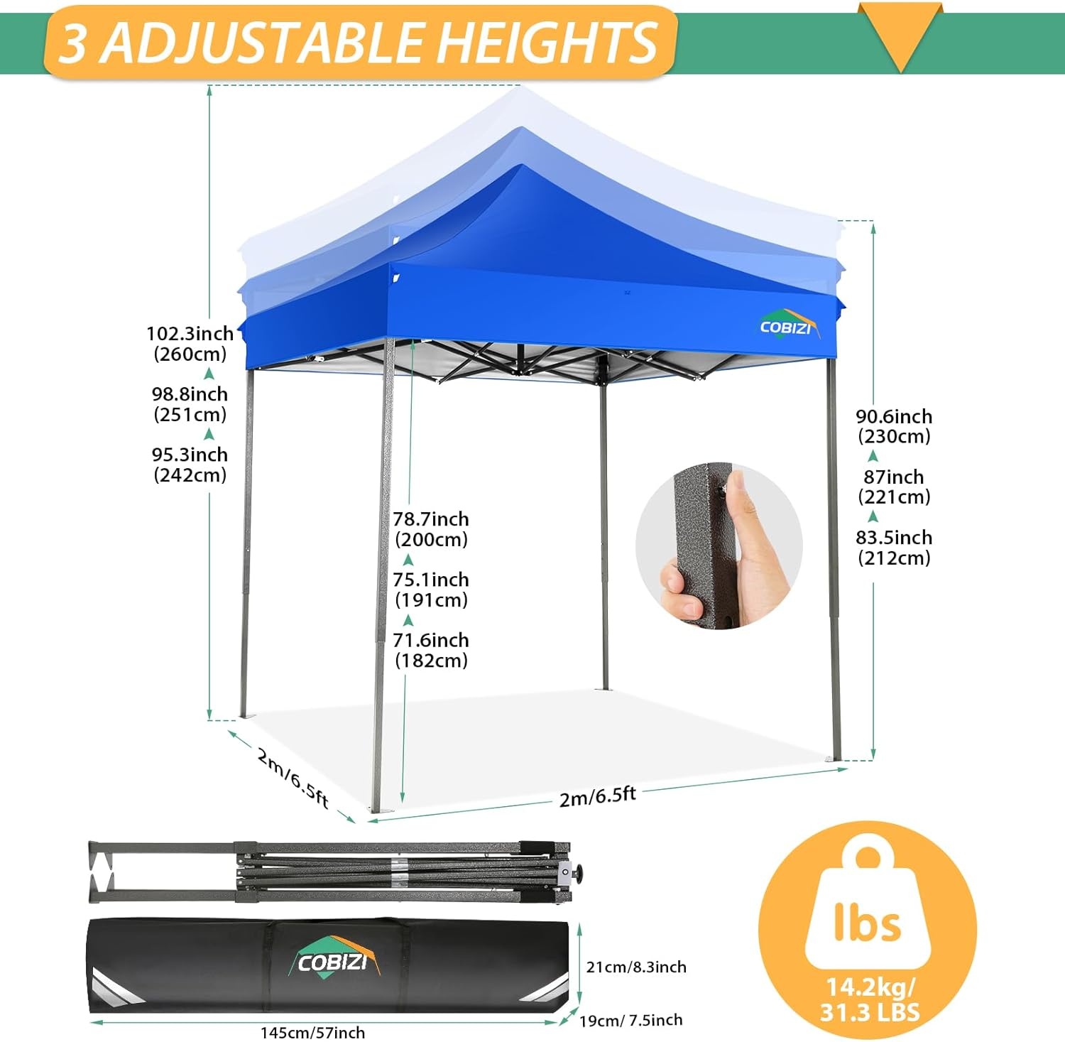 image:imageCOBIZI 66x66 Pop up Canopy Tent 66x66 Canopy No Sidewall Waterproof Heavy Duty Commercial for Parties Outdoor Garden Gazebo Tent Carry Bag with Wheel66x66ft No Sidewalls BlackBlue