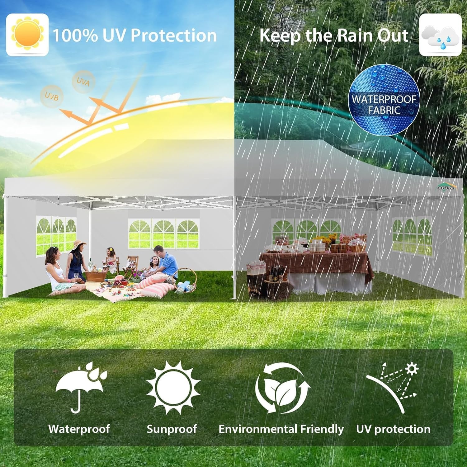 image:imageCOBIZI 66x66 Pop up Canopy Tent 66x66 Canopy No Sidewall Waterproof Heavy Duty Commercial for Parties Outdoor Garden Gazebo Tent Carry Bag with Wheel66x66ft No Sidewalls BlackWhite
