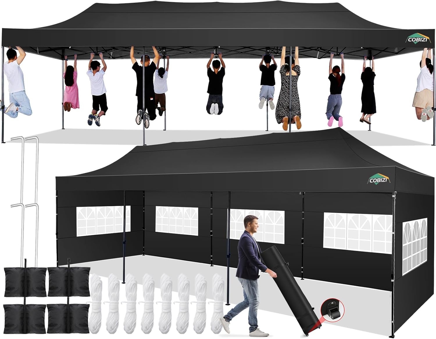 image:imageCOBIZI 66x66 Pop up Canopy Tent 66x66 Canopy No Sidewall Waterproof Heavy Duty Commercial for Parties Outdoor Garden Gazebo Tent Carry Bag with Wheel66x66ft No Sidewalls BlackBlack