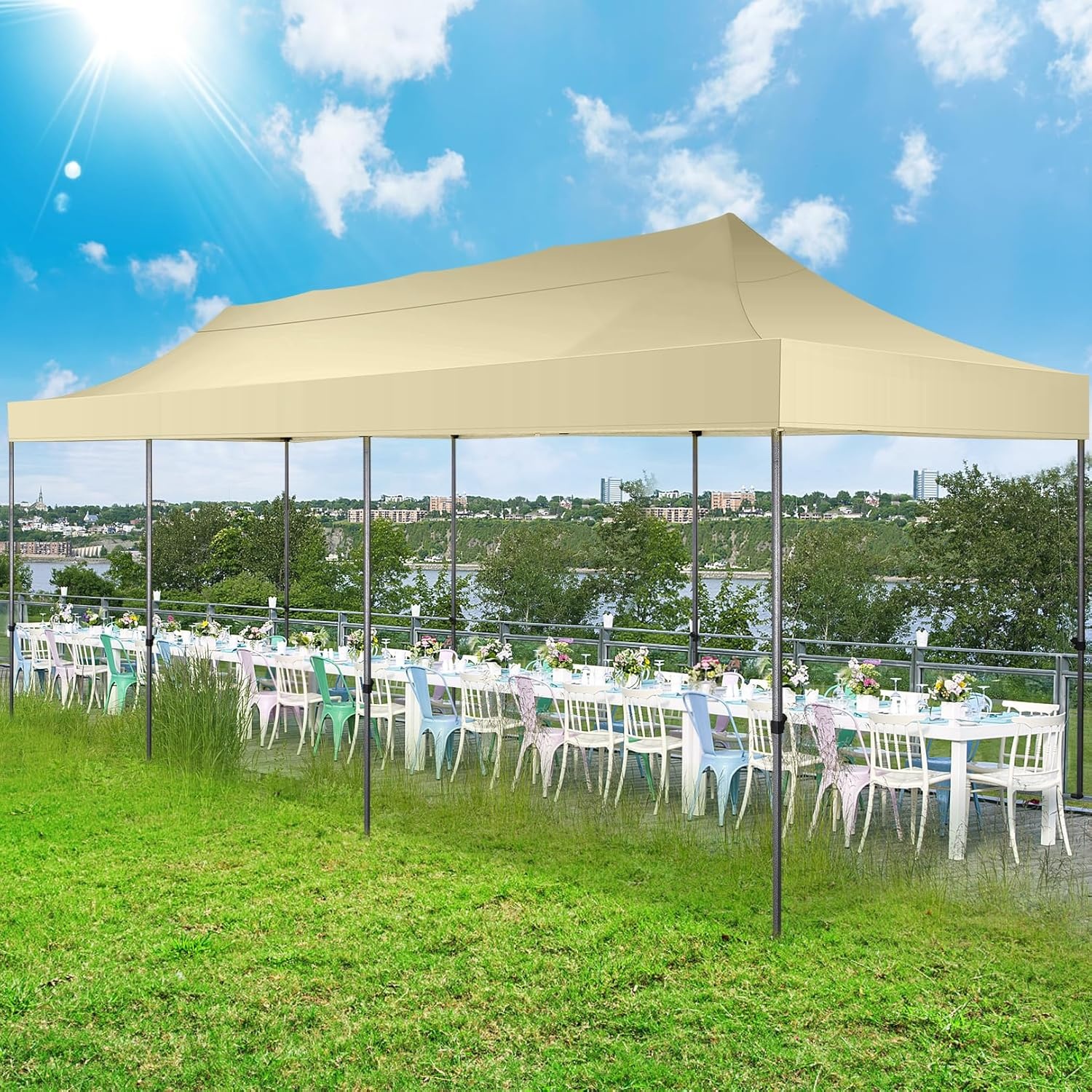 image:imageCOBIZI 66x66 Pop up Canopy Tent 66x66 Canopy No Sidewall Waterproof Heavy Duty Commercial for Parties Outdoor Garden Gazebo Tent Carry Bag with Wheel66x66ft No Sidewalls BlackKhaki