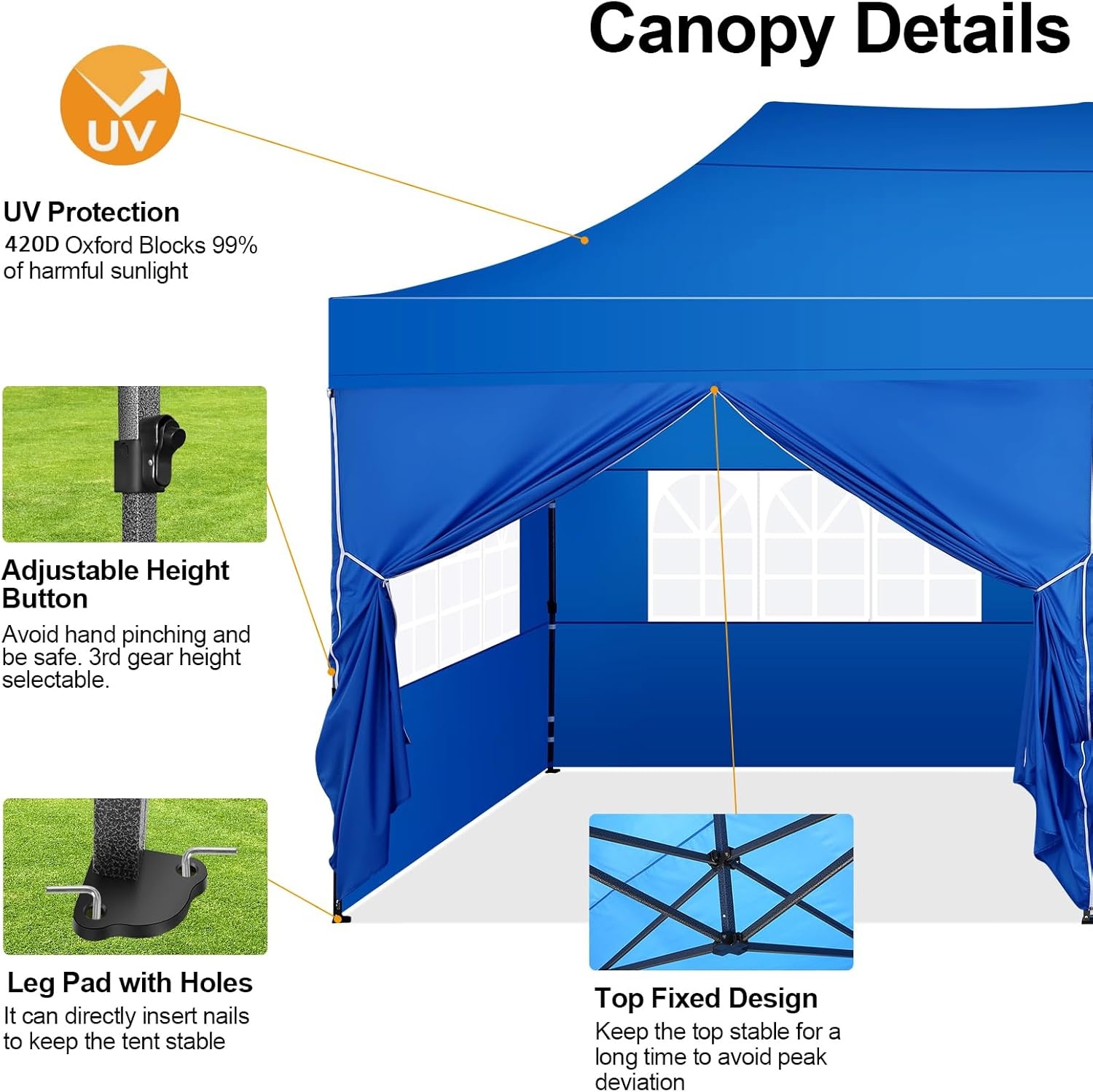 image:imageCOBIZI 66x66 Pop up Canopy Tent 66x66 Canopy No Sidewall Waterproof Heavy Duty Commercial for Parties Outdoor Garden Gazebo Tent Carry Bag with Wheel66x66ft No Sidewalls BlackBlue