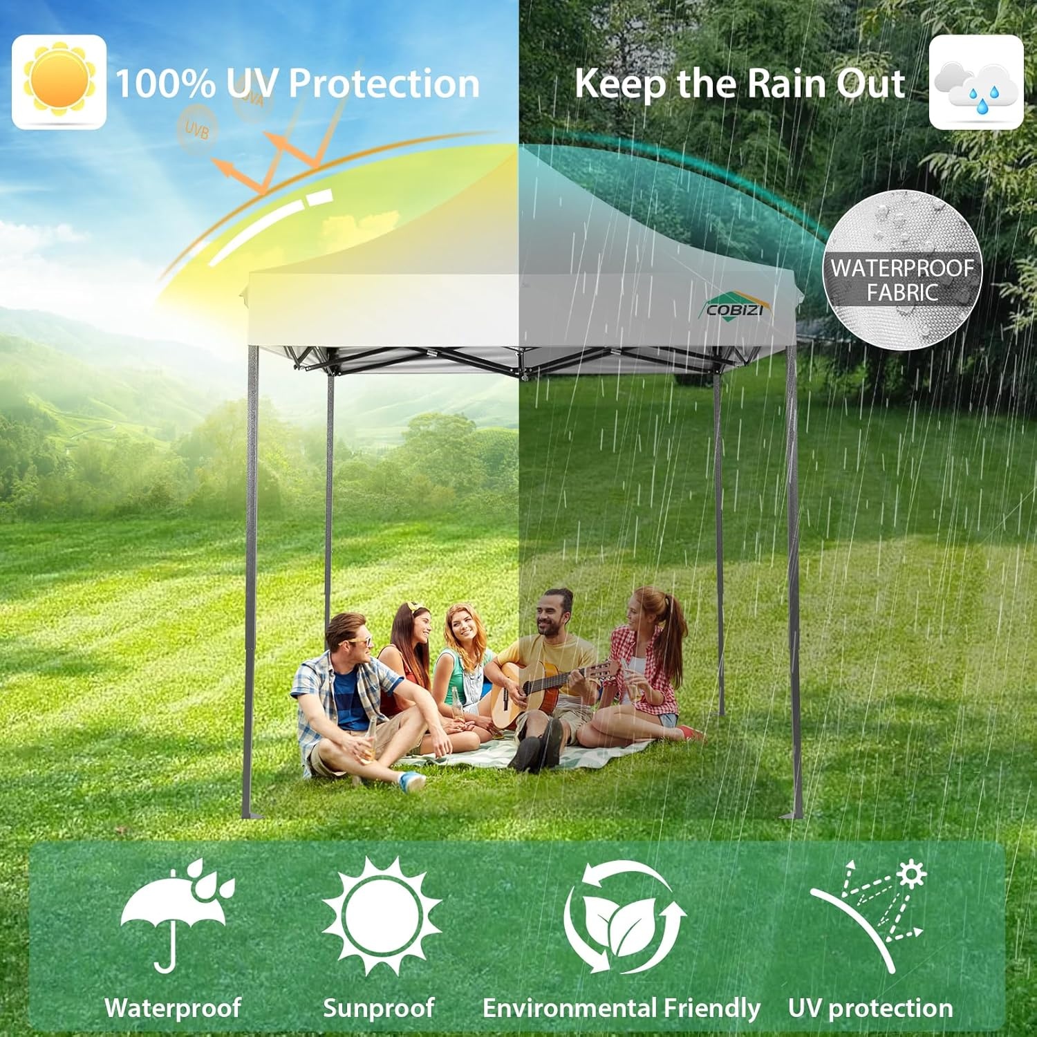 image:imageCOBIZI 66x66 Pop up Canopy Tent 66x66 Canopy No Sidewall Waterproof Heavy Duty Commercial for Parties Outdoor Garden Gazebo Tent Carry Bag with Wheel66x66ft No Sidewalls BlackWhite