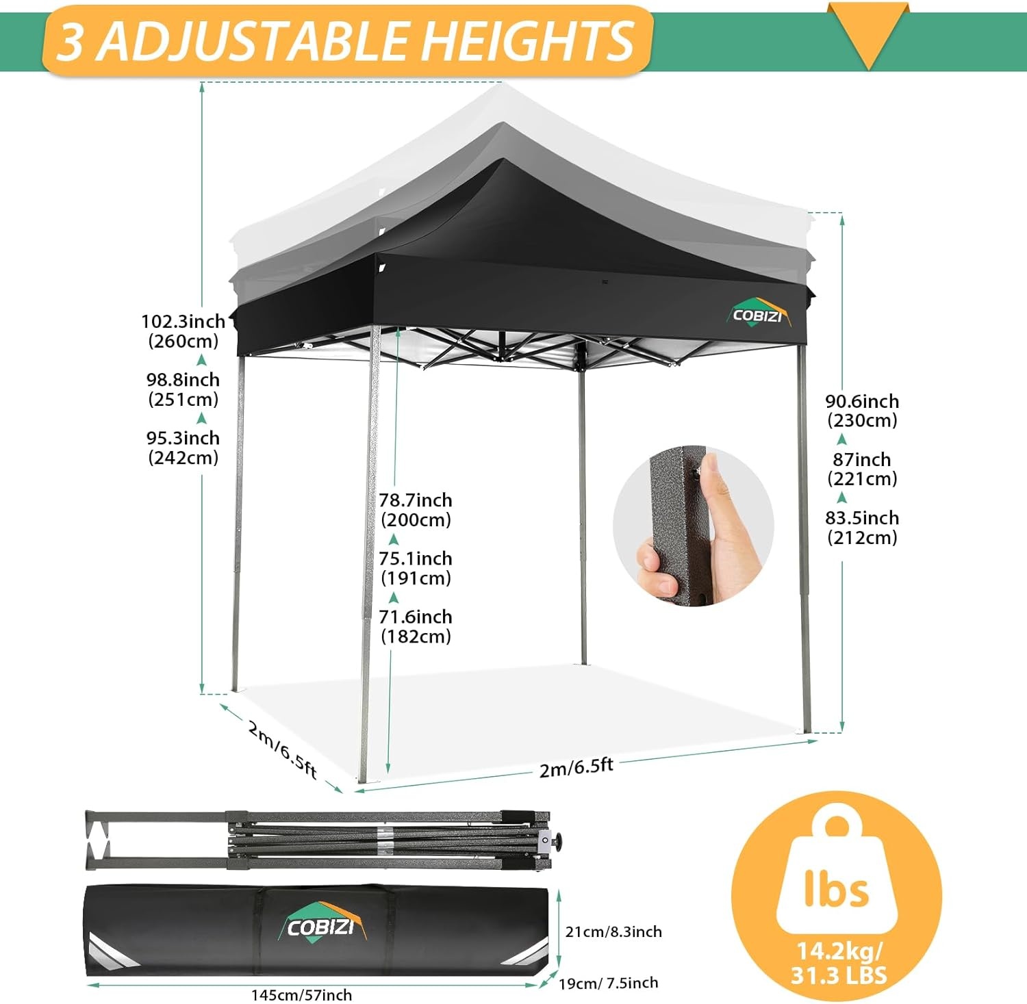 image:imageCOBIZI 66x66 Pop up Canopy Tent 66x66 Canopy No Sidewall Waterproof Heavy Duty Commercial for Parties Outdoor Garden Gazebo Tent Carry Bag with Wheel66x66ft No Sidewalls BlackBlack
