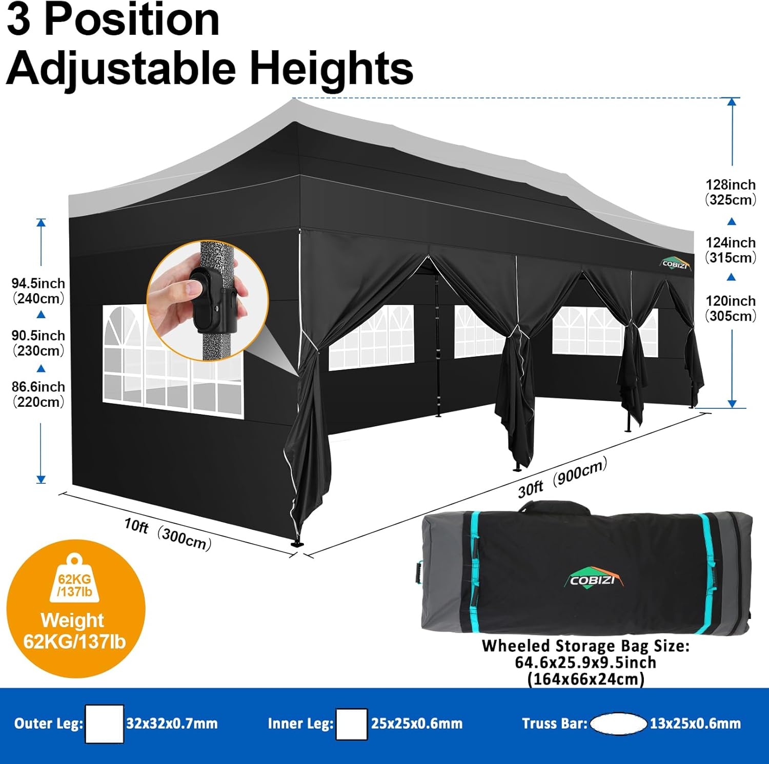 image:imageCOBIZI 66x66 Pop up Canopy Tent 66x66 Canopy No Sidewall Waterproof Heavy Duty Commercial for Parties Outdoor Garden Gazebo Tent Carry Bag with Wheel66x66ft No Sidewalls BlackBlack