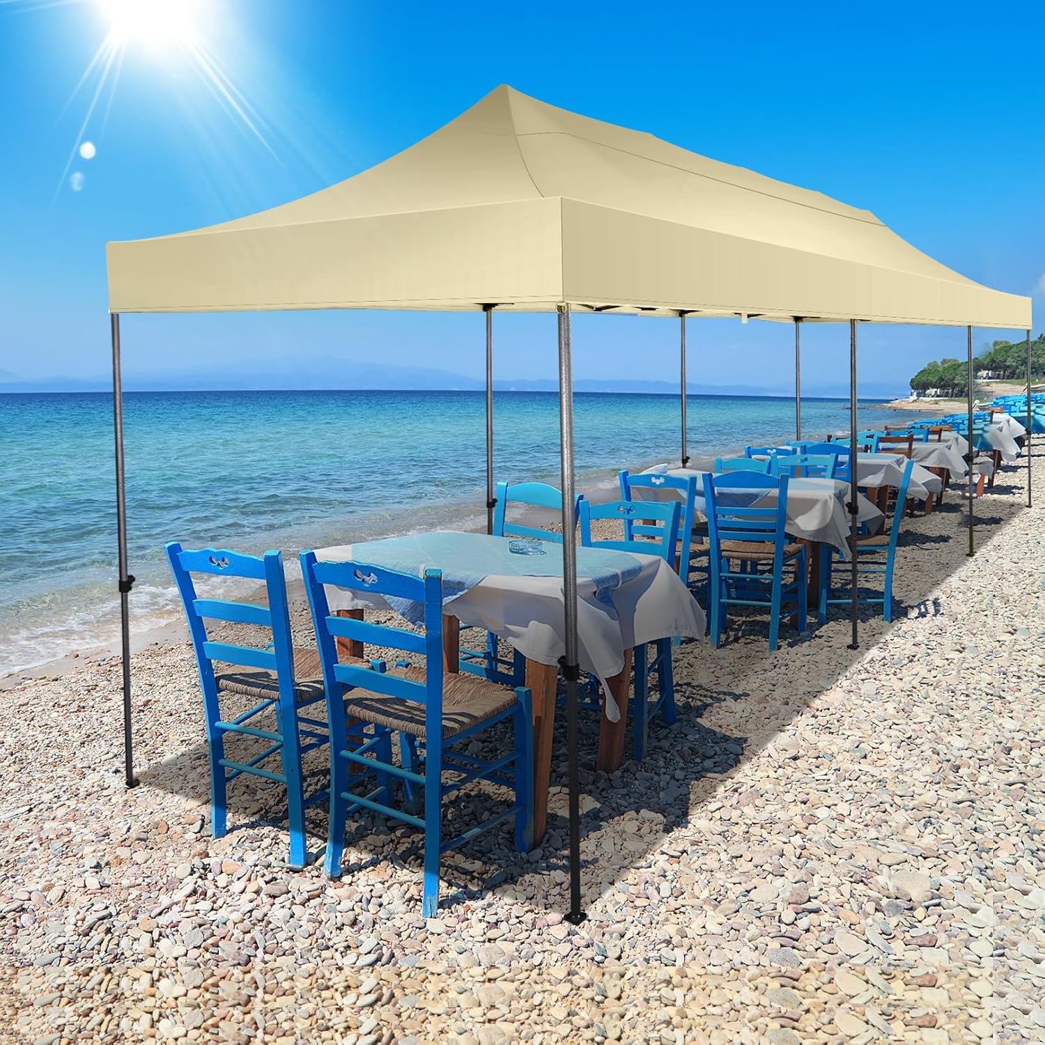 image:imageCOBIZI 66x66 Pop up Canopy Tent 66x66 Canopy No Sidewall Waterproof Heavy Duty Commercial for Parties Outdoor Garden Gazebo Tent Carry Bag with Wheel66x66ft No Sidewalls BlackKhaki
