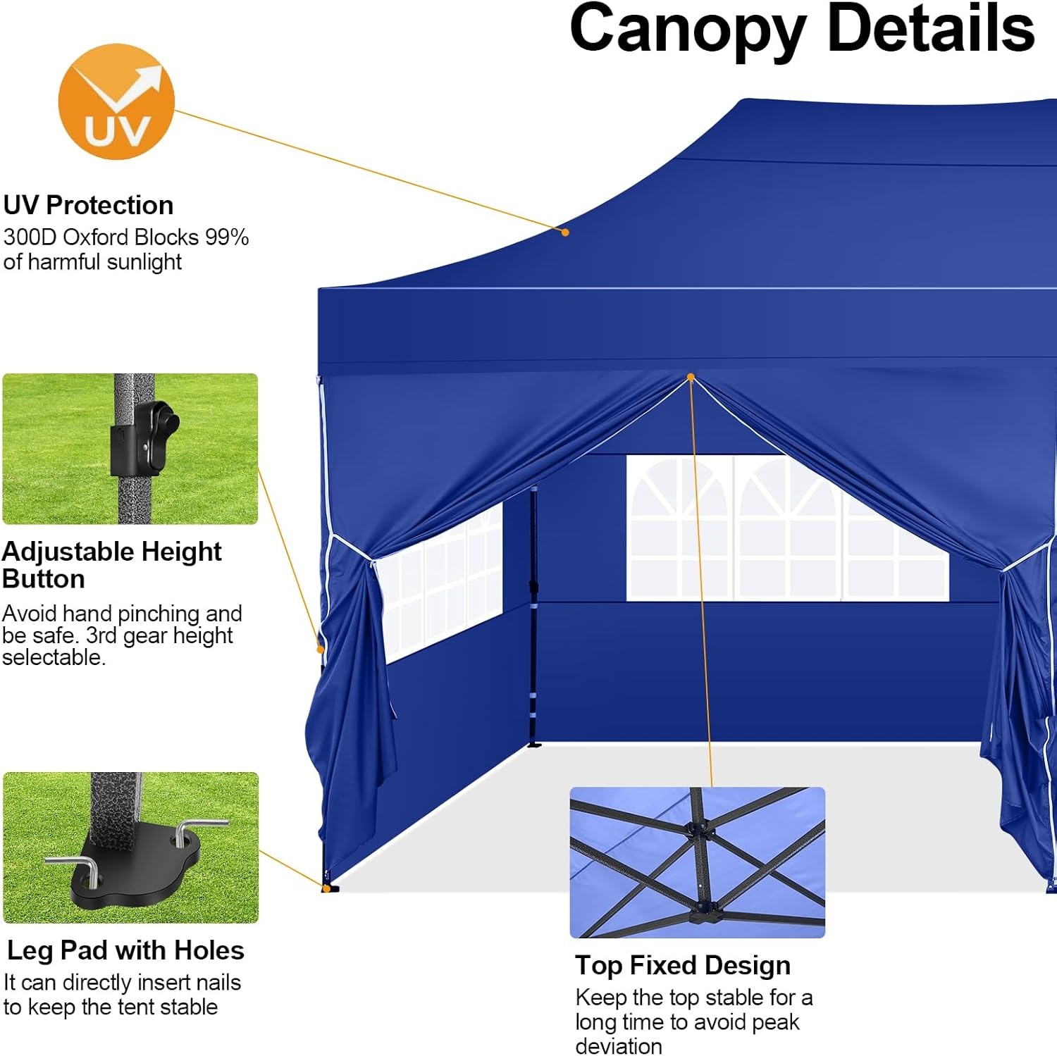 image:imageCOBIZI 66x66 Pop up Canopy Tent 66x66 Canopy No Sidewall Waterproof Heavy Duty Commercial for Parties Outdoor Garden Gazebo Tent Carry Bag with Wheel66x66ft No Sidewalls BlackDark Blue