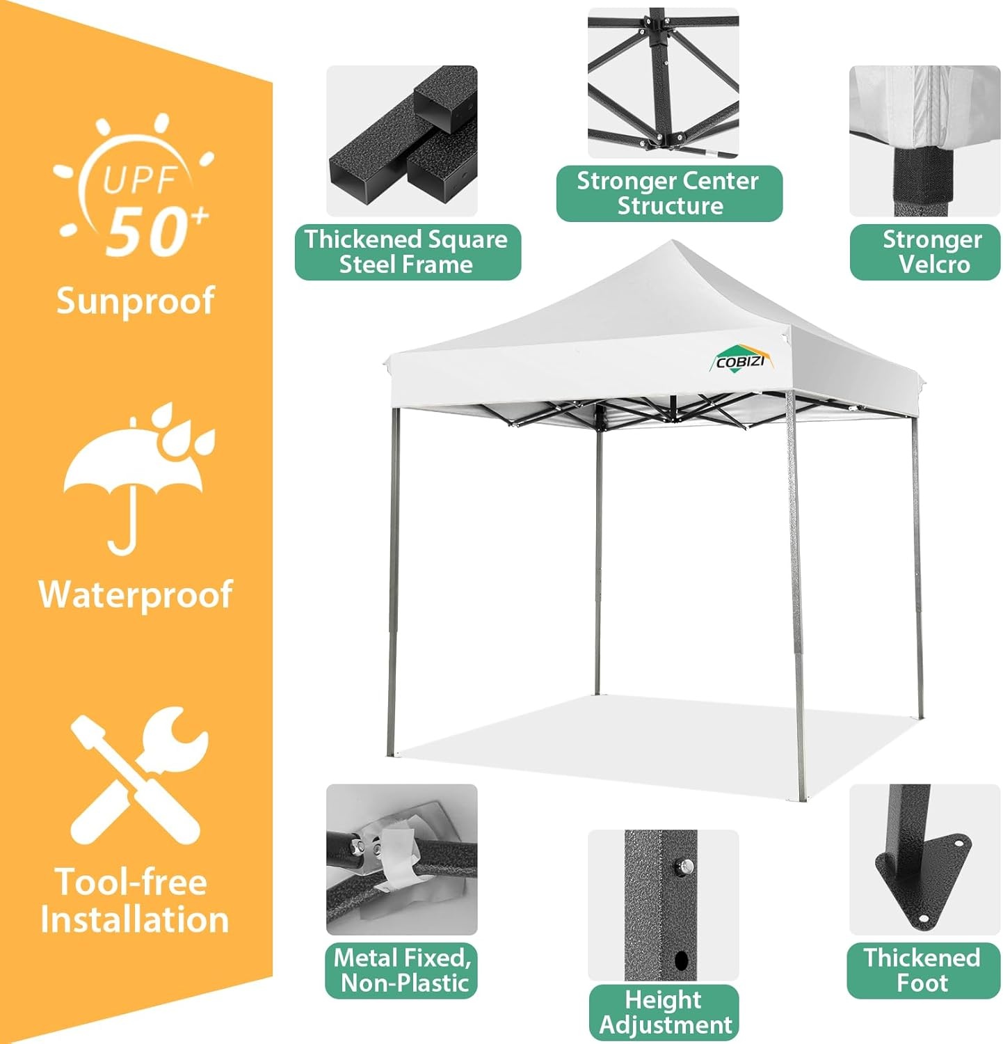 image:imageCOBIZI 66x66 Pop up Canopy Tent 66x66 Canopy No Sidewall Waterproof Heavy Duty Commercial for Parties Outdoor Garden Gazebo Tent Carry Bag with Wheel66x66ft No Sidewalls BlackWhite